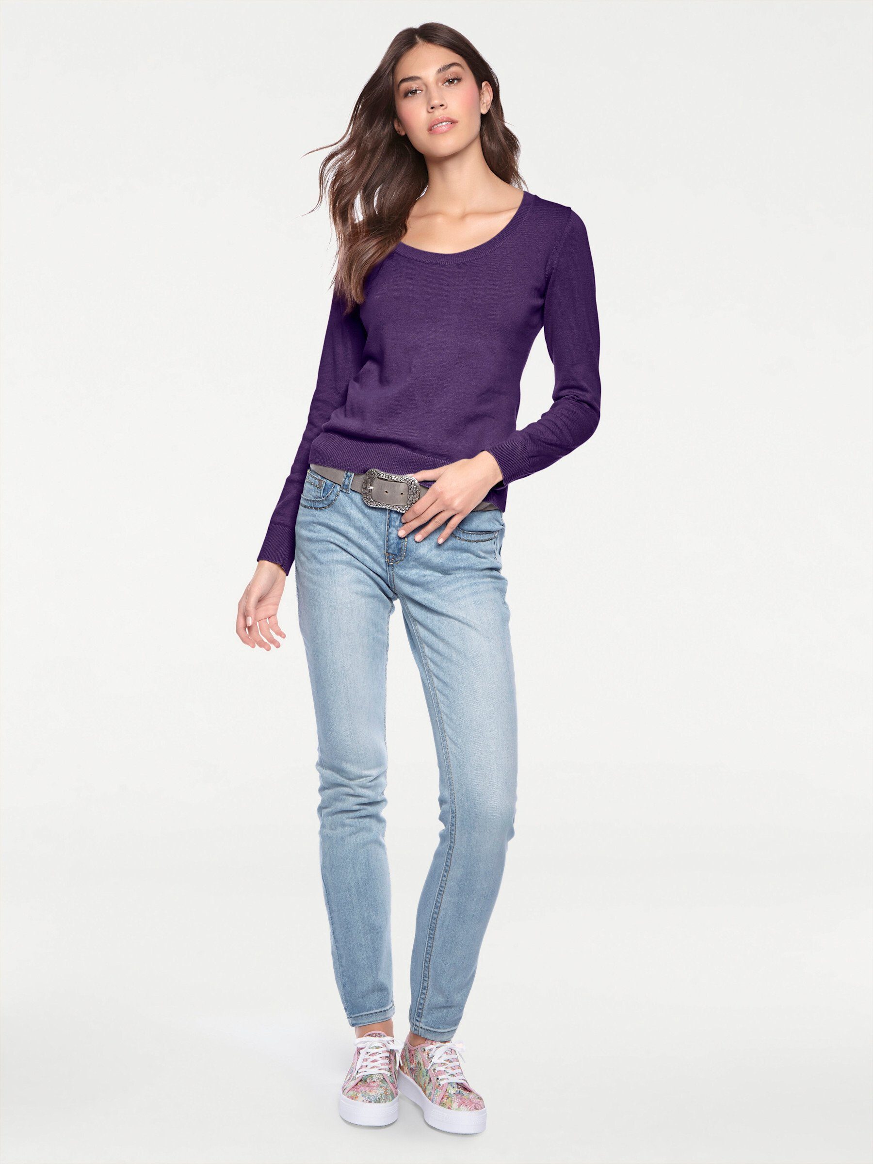 heine Strickpullover Rundhals-Pullover Langarm Feinstrick