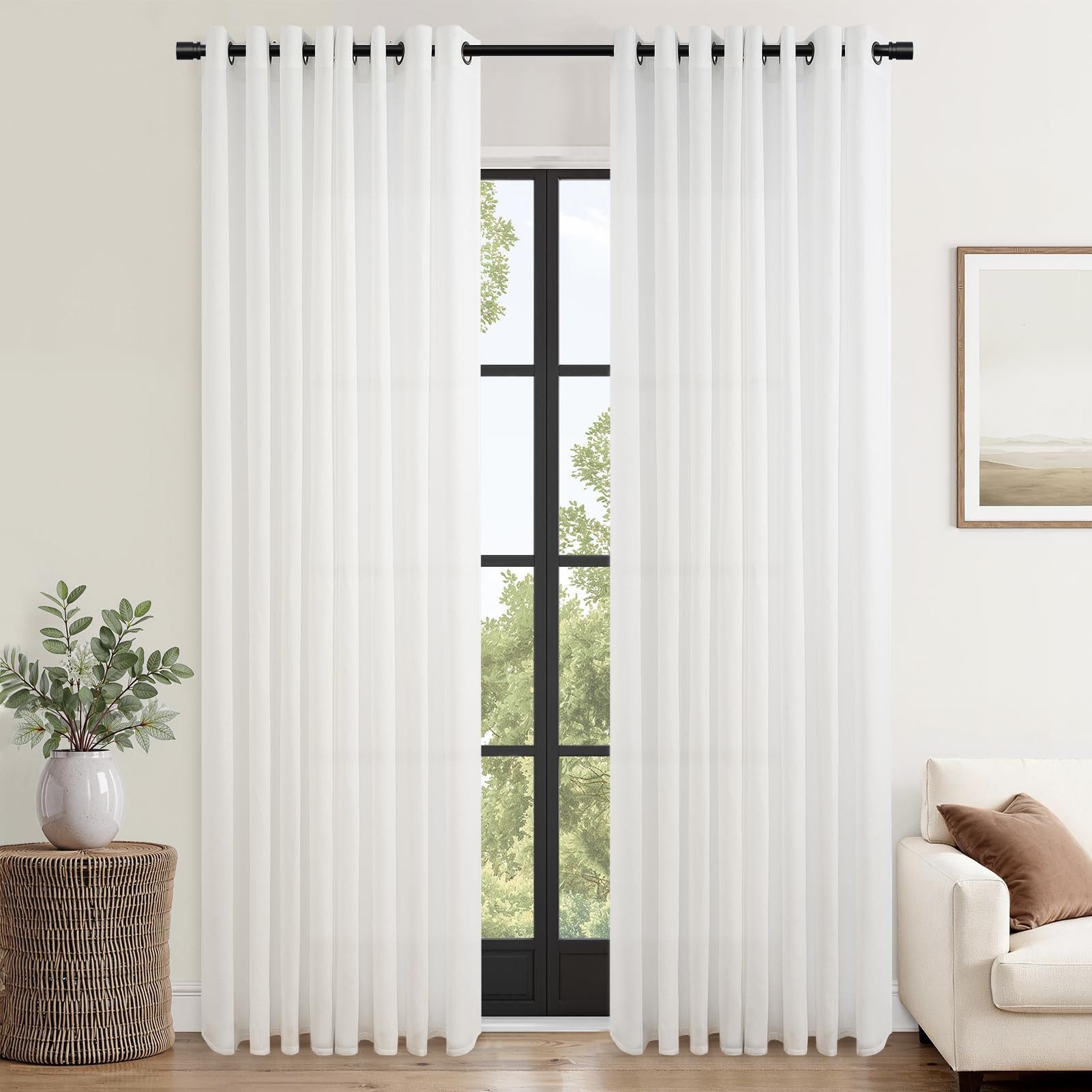 Topfinel Gardine Leinenoptik Gardinen mit Ösen Vorhänge für Wohnzimmer (2 St), Ösen, halbtransparent, gardinen weiss halbtransparent 140x240 Studie kinderzimmer modern Boho