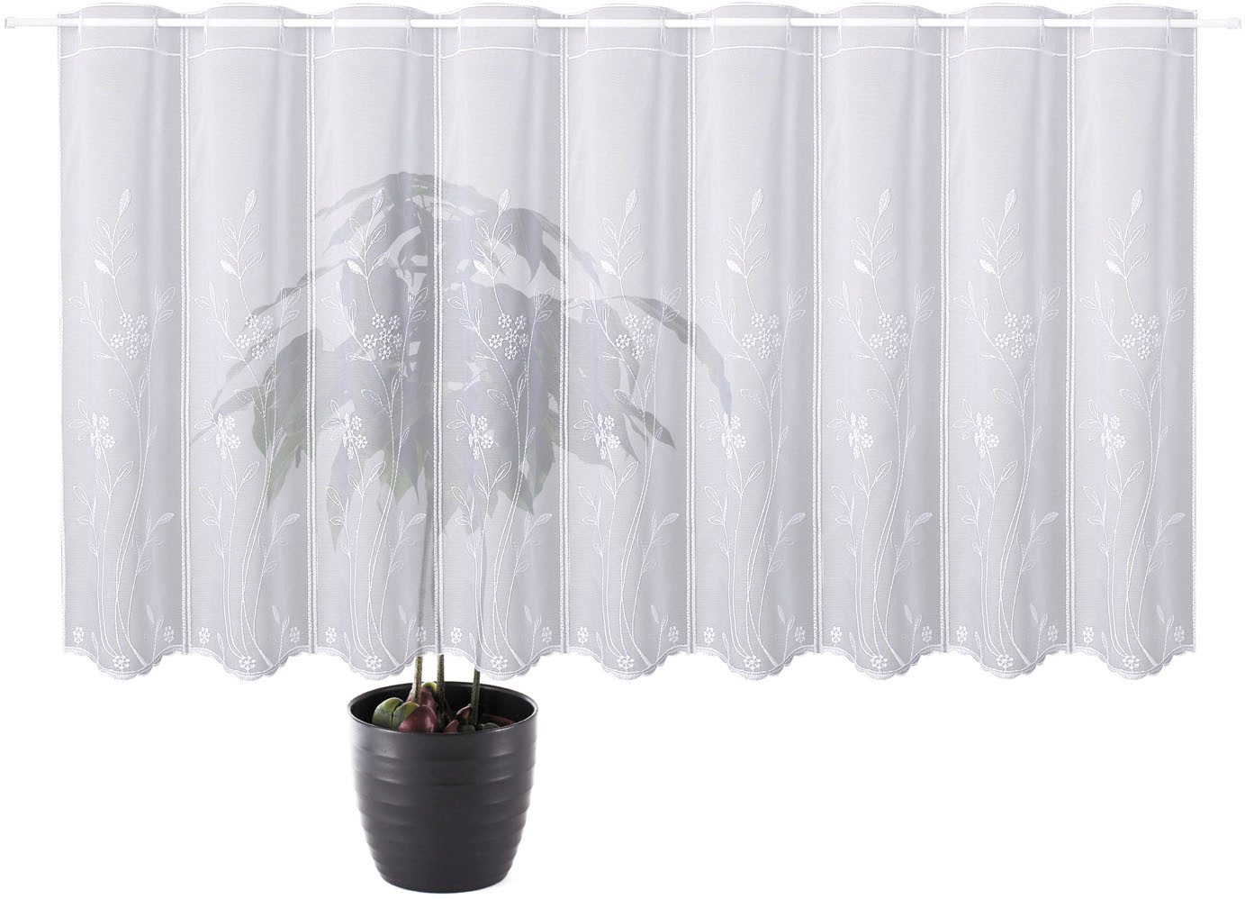 Gerster Scheibengardine Arina (1 St), Durchzuglöcher, transparent, Wirkware, Stickerei-Bistro mit Blumen bestickt