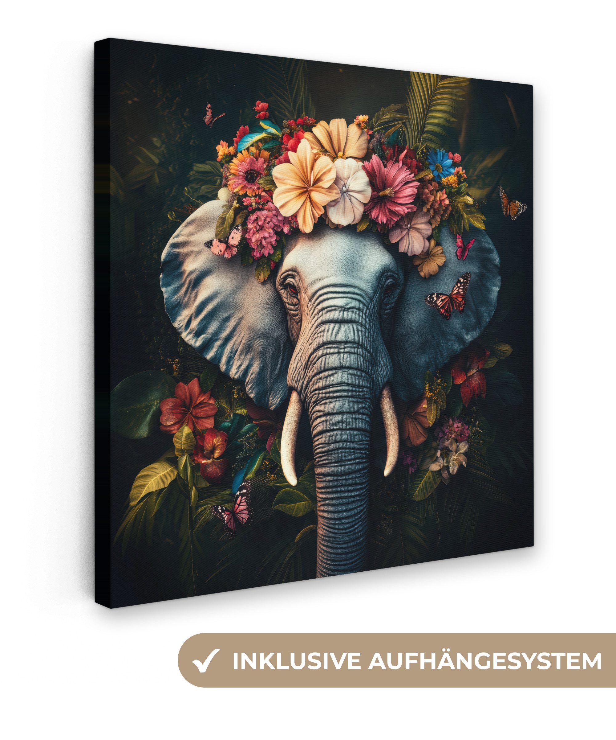 OneMillionCanvasses® Leinwandbild Elefant - Tiere - Blumen - Natur, Fotodru günstig online kaufen