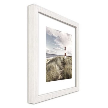 artissimo Bild mit Rahmen Bild gerahmt 30x30cm / Design-Poster inkl. Holz-Rahmen / Wandbild, Landschaften: Strand und Meer I