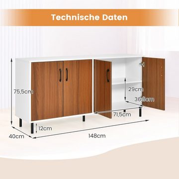 COSTWAY Sideboard, mit Tür & 4 Fächern, 148 x 40 x 75,5cm, Holz