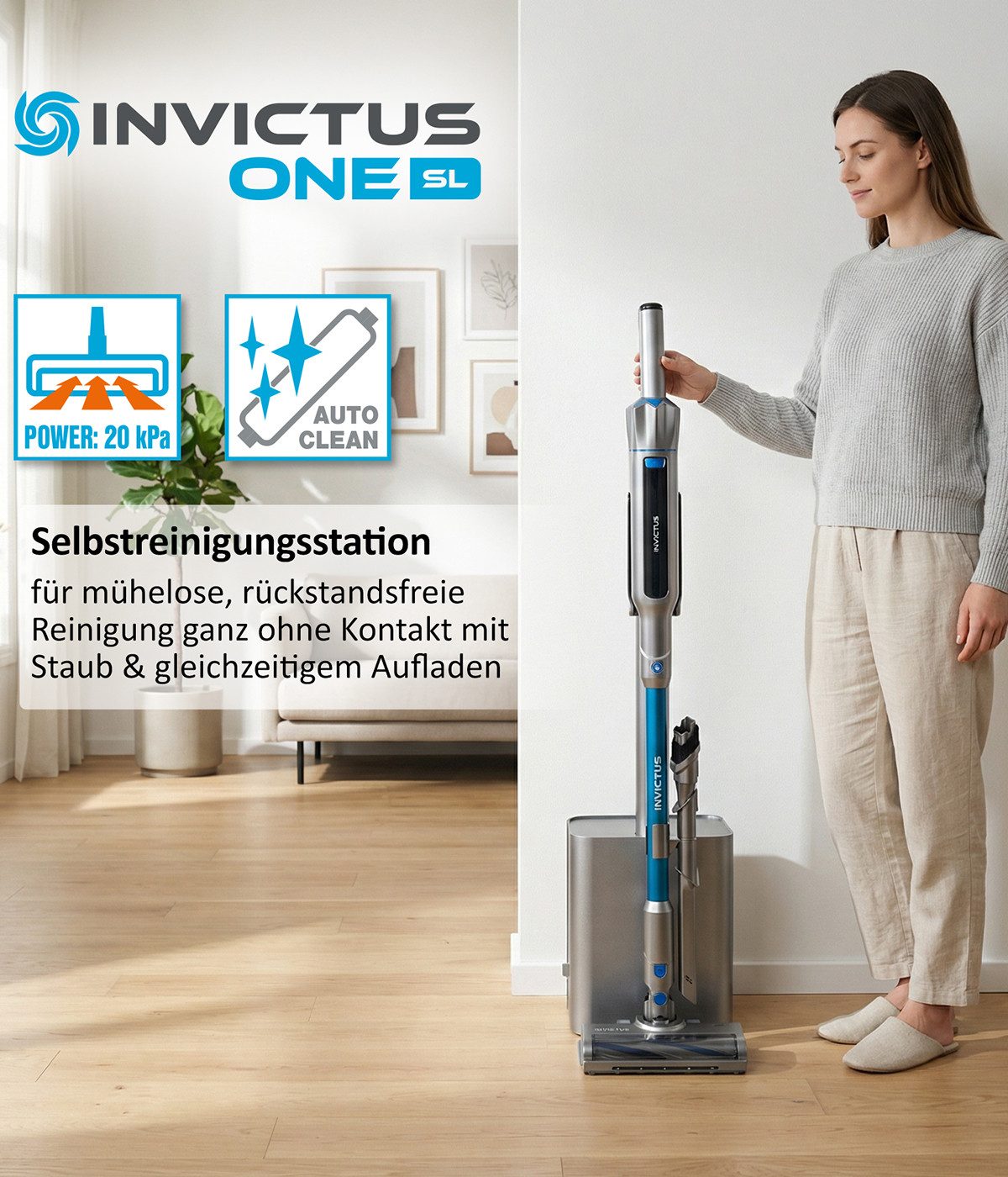 Genius Stielstaubsauger Invictus ONE SL Handstaubsauger all in 1 Staubsauger 14 tlg., 200 W, mit Beutel, Kabellos