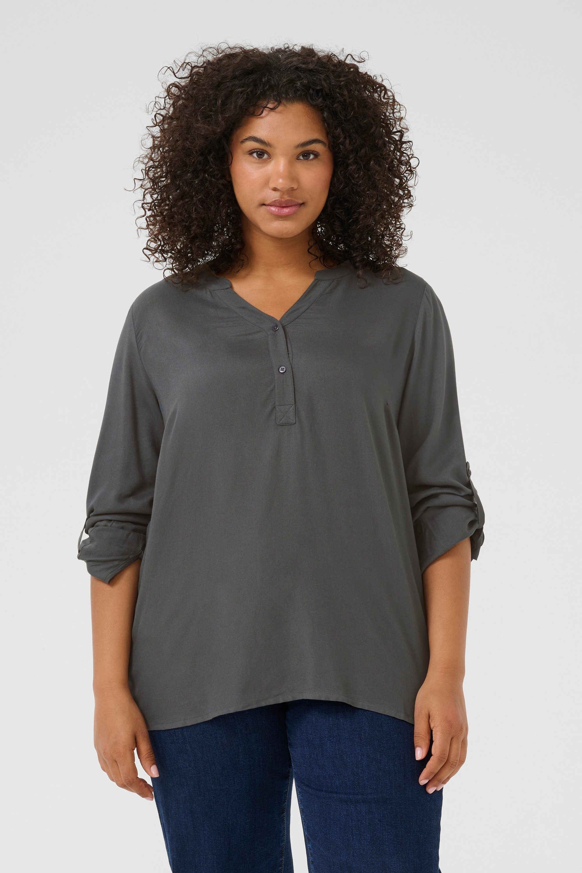 KAFFE Curve Langarmbluse Langarm-Bluse KCsida Große Größen