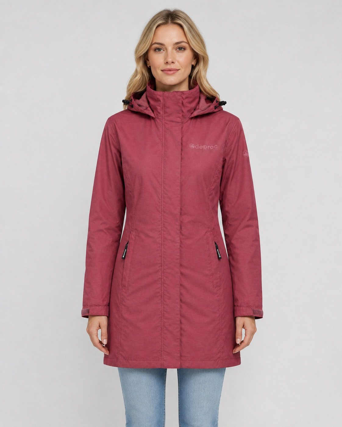DEPROC Active Outdoorjacke LAVAL LONG WOMEN Longjacke, Funktionsmantel, Regenjacke abnehmbare Kapuze