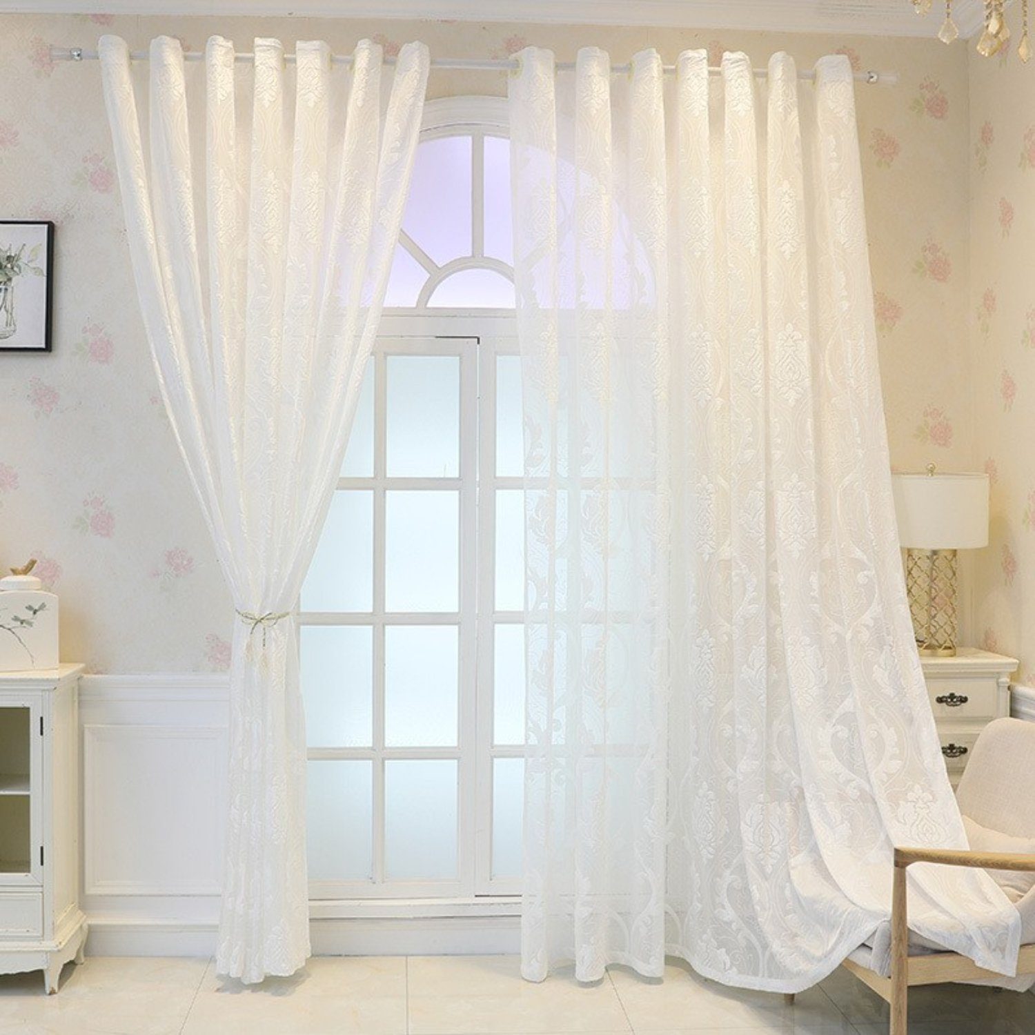 BYSURE Gardine Vorhang Jacquard Gardinen (2 St), Ösen, halbtransparent, Pol günstig online kaufen