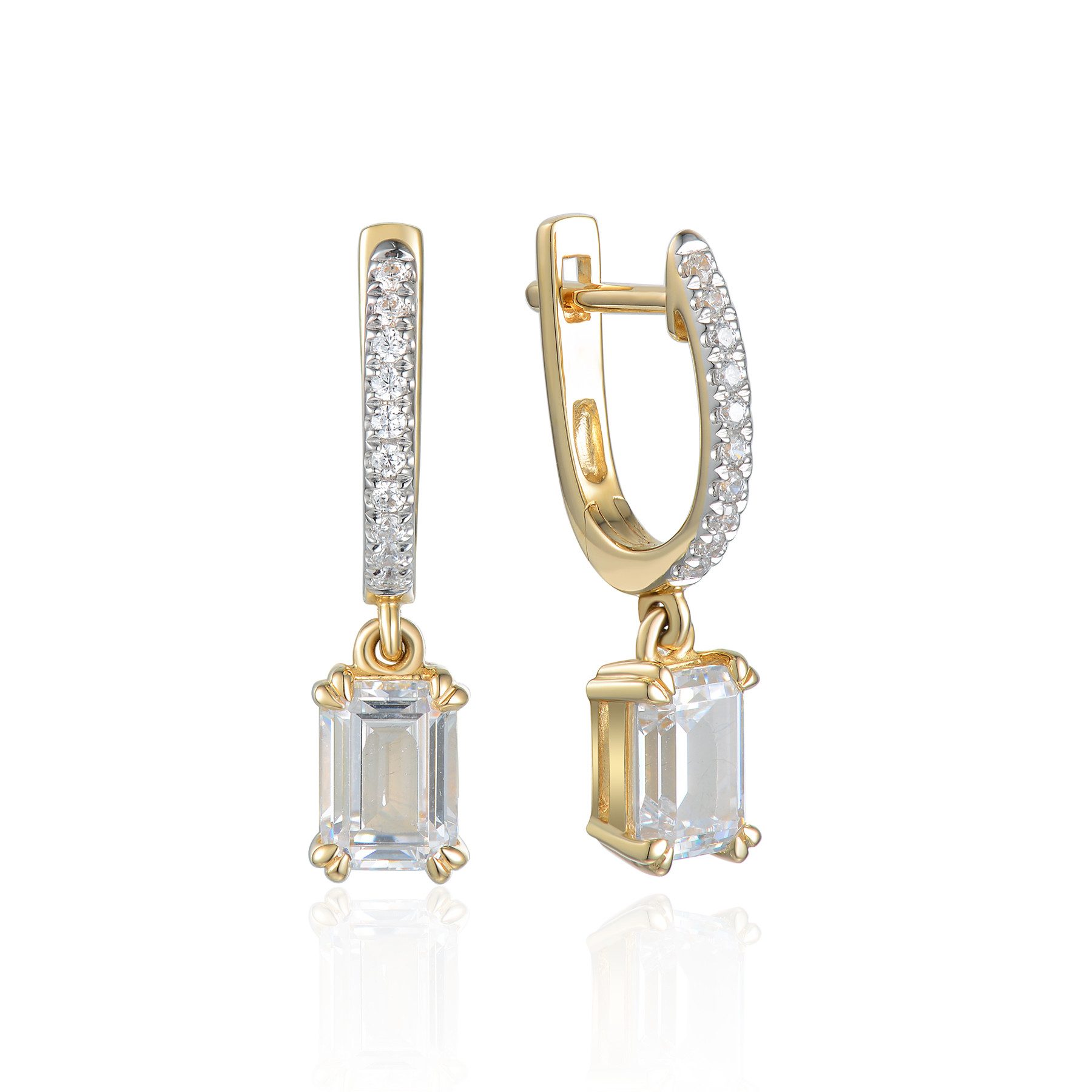 Paar Ohrhänger 585er Gelbgold Ohrhänger mit Zirk. Octagonschliff