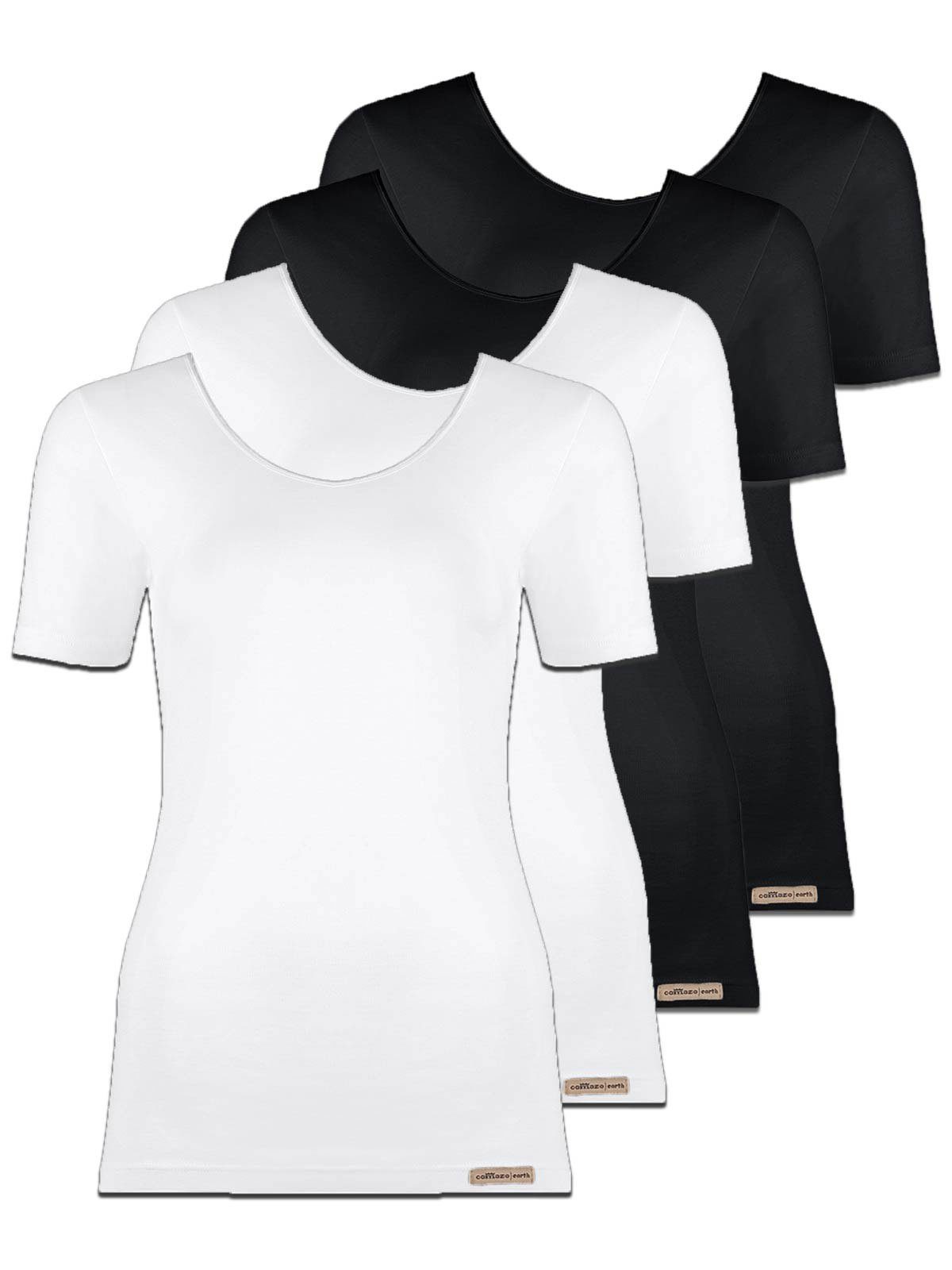 COMAZO Unterhemd 4er Pack Baumwoll (Spar-Set, Vegan Shirt 4-St) Damen Unterhemd schwarz-weiss
