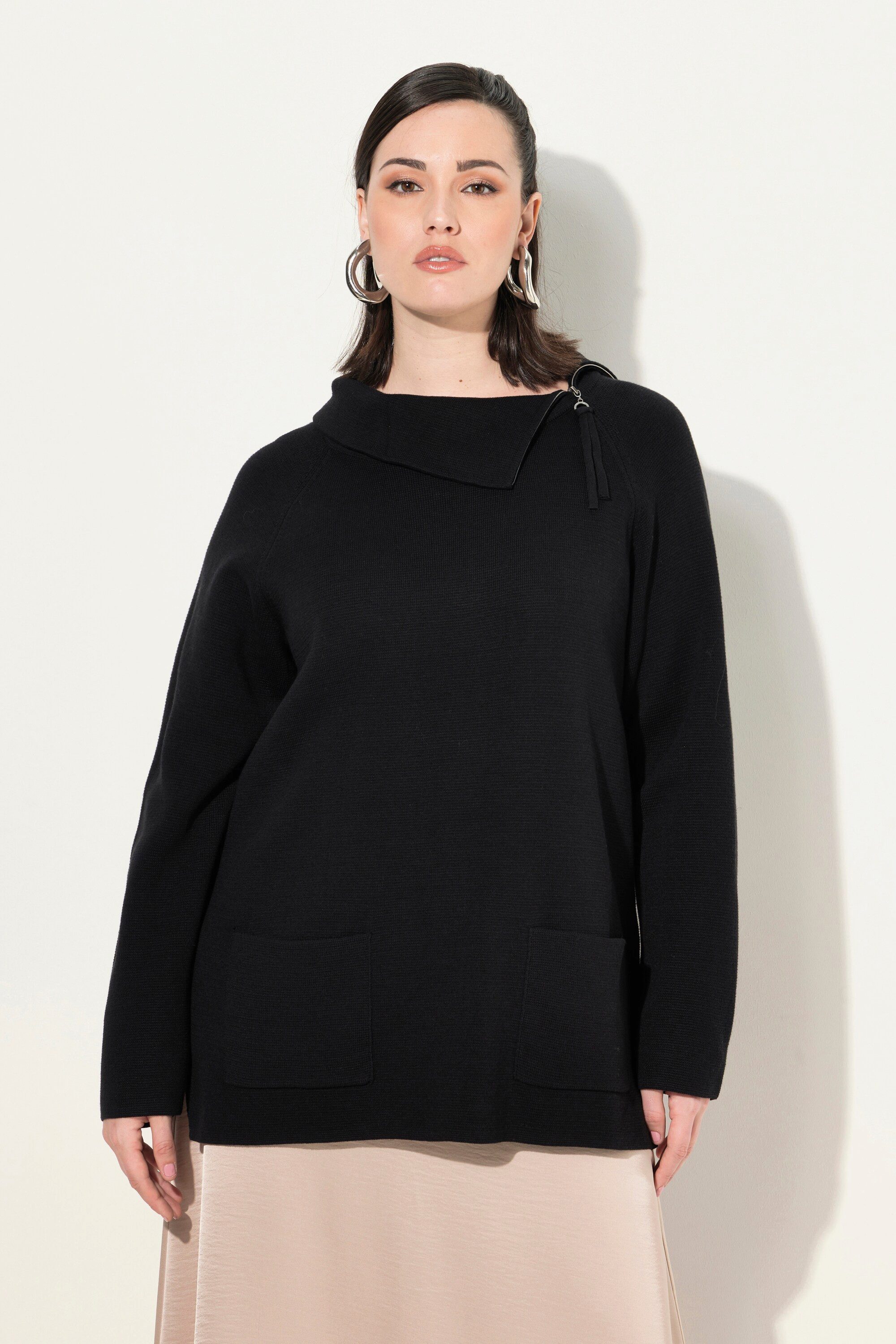 Ulla Popken Strickpullover Pullover Stehkragen Zipper Taschen Raglan-Langar günstig online kaufen