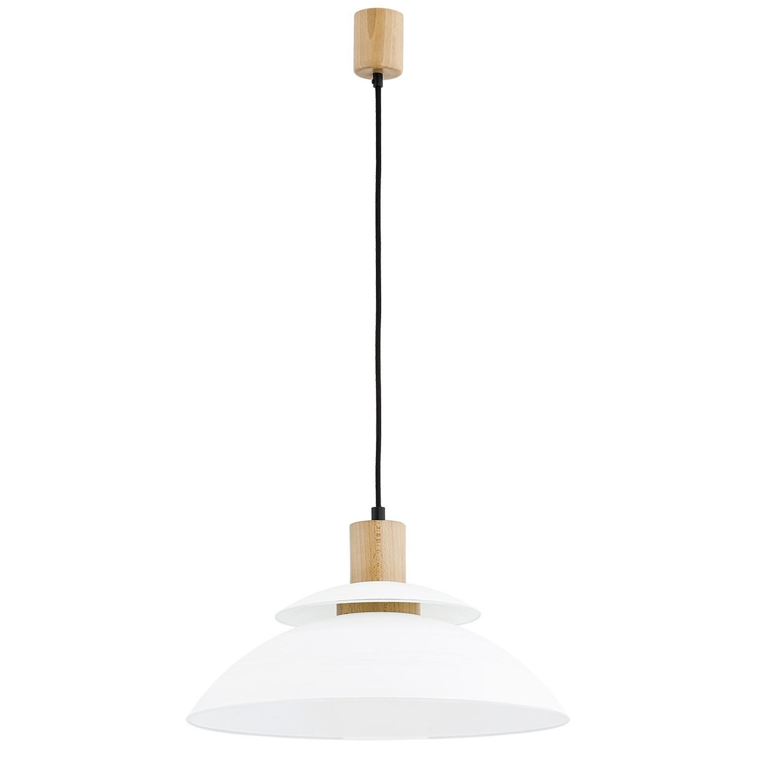 Licht-Erlebnisse Pendelleuchte RIONA, ohne Leuchtmittel, Glas Holz E27 rund Ø 44 cm H: max. 85 cm Natur Weiß Skandinavisch
