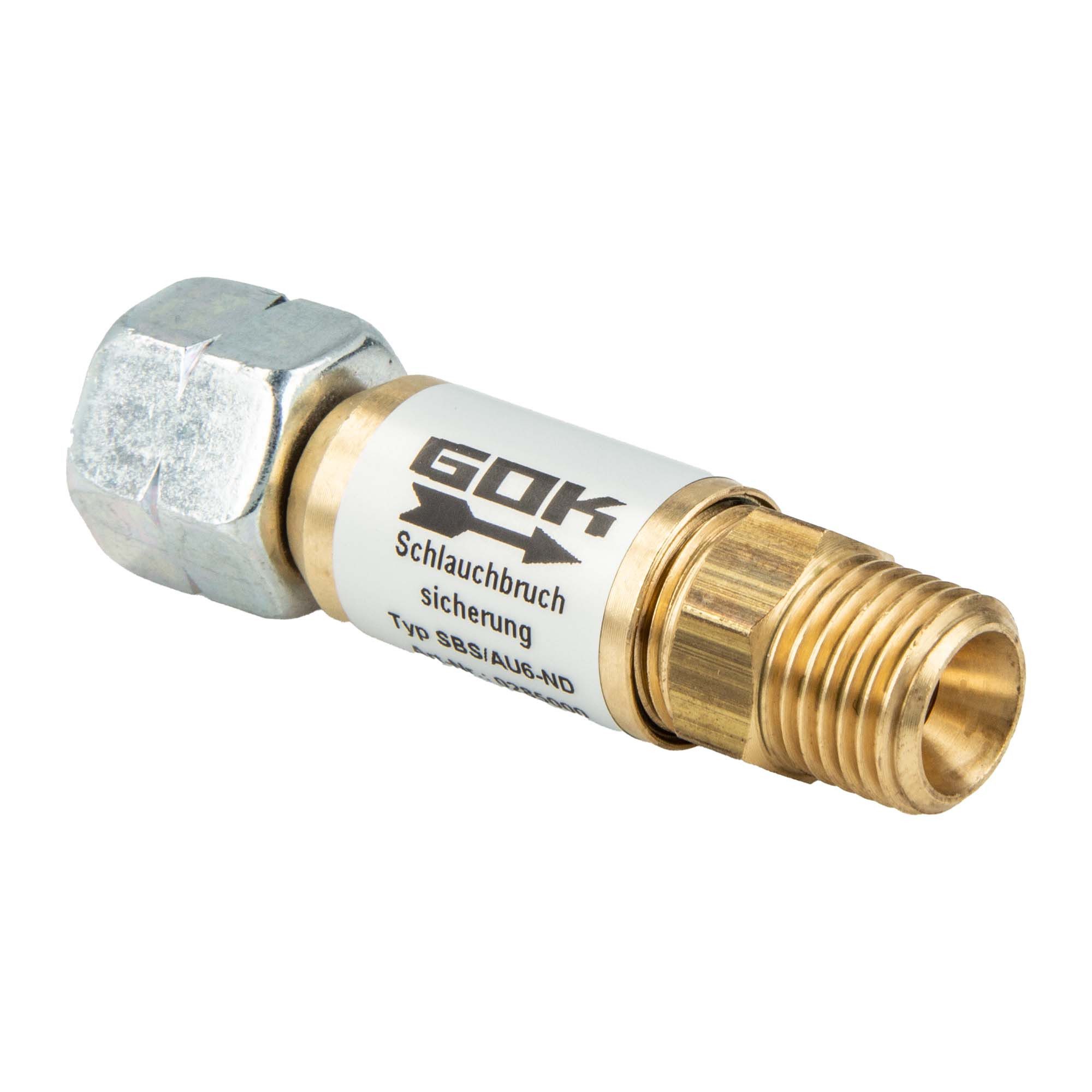 GOK Gas Schlauchbruchsicherung SBS/AU G 1/4 LH-ÜM x G 1/4 LH-KN 50 mbar
