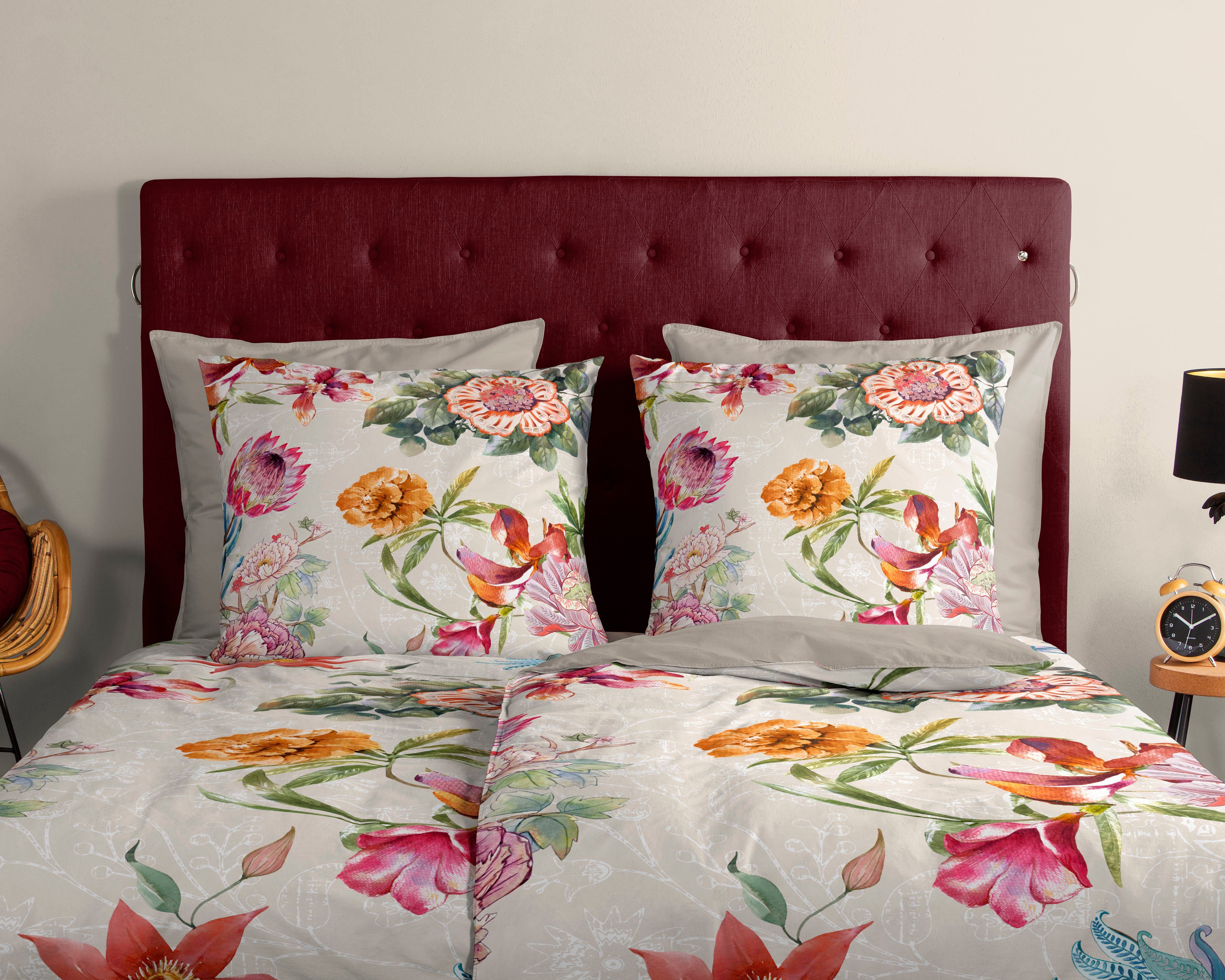 good morning Wendebettwäsche Jaimy, Renforcé, 2 teilig, Baumwolle, 135x200, 2 Teilig, Reißverschluss, Wendeoptik, Blumen, Sand