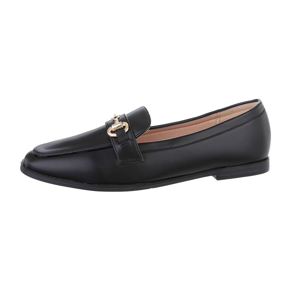 Ital-Design Damen Mokassins Freizeit Slipper Blockabsatz Mokassins in Schwarz