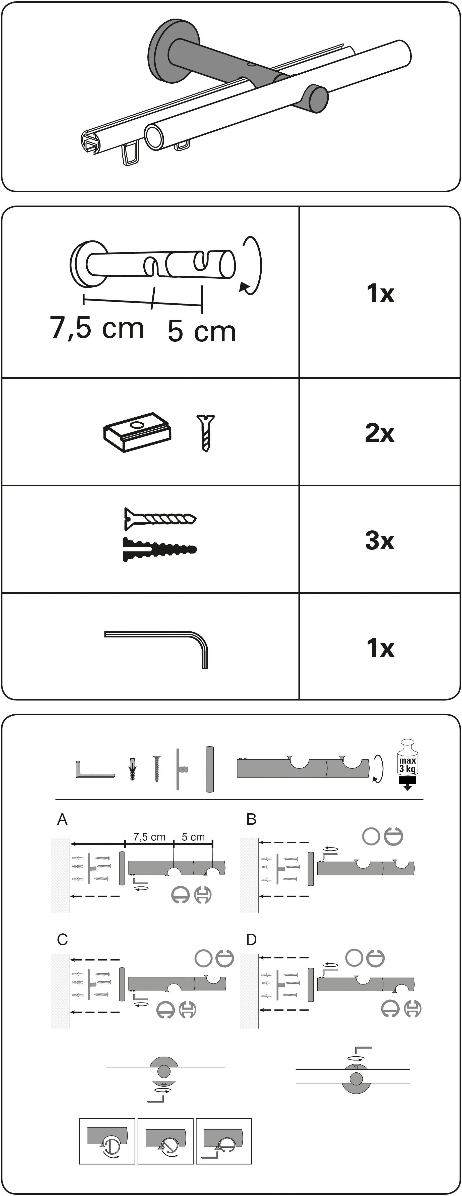 Kombiträger (1-St), Ø Einzelprogramm schwarz mm Serie GARDINIA, Memphis Memphis, 16