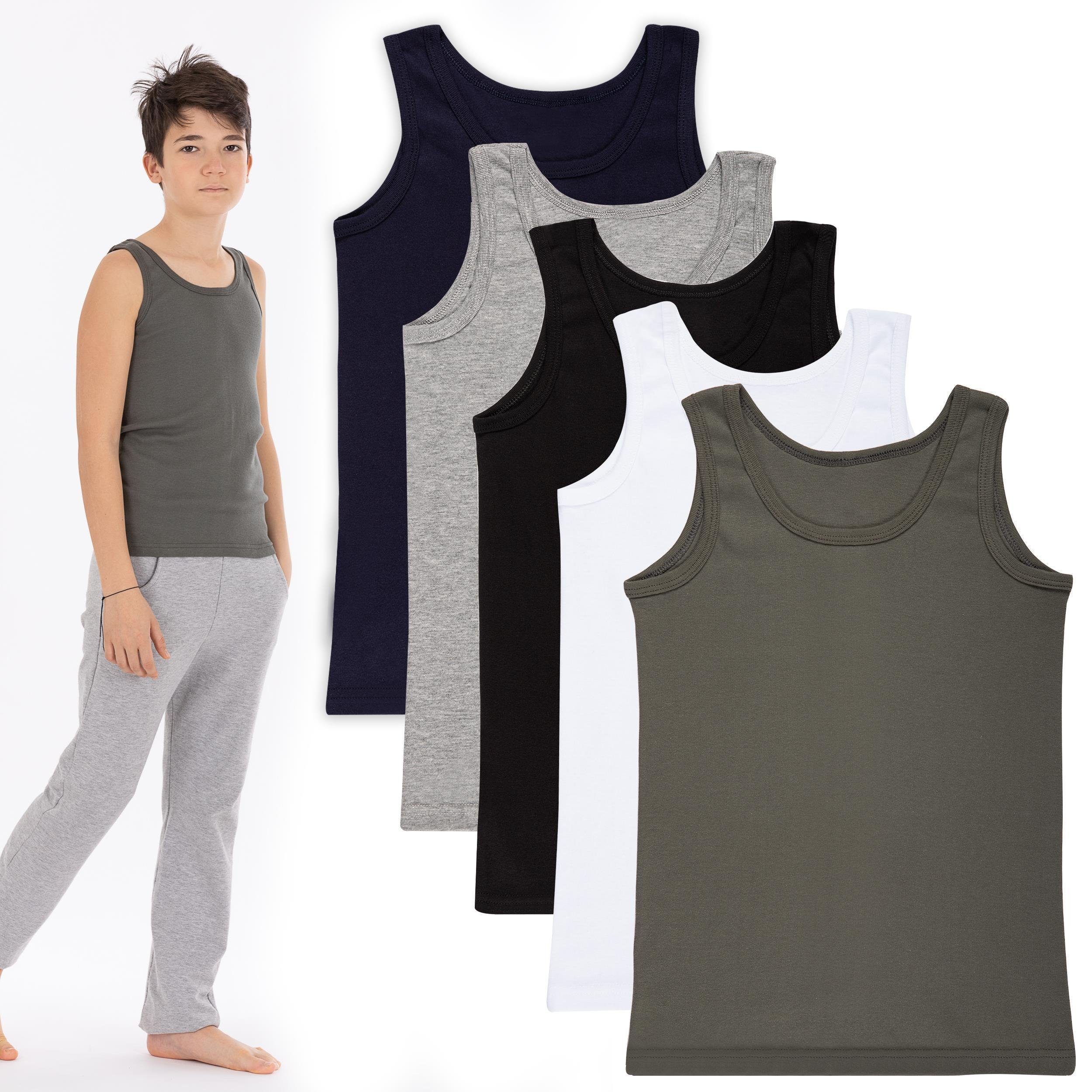 LOREZA Unterhemd 5er Set Jungen Unterhemden - Feinripp - Bunt (Spar-Packung, 5-St., 5er-Pack)