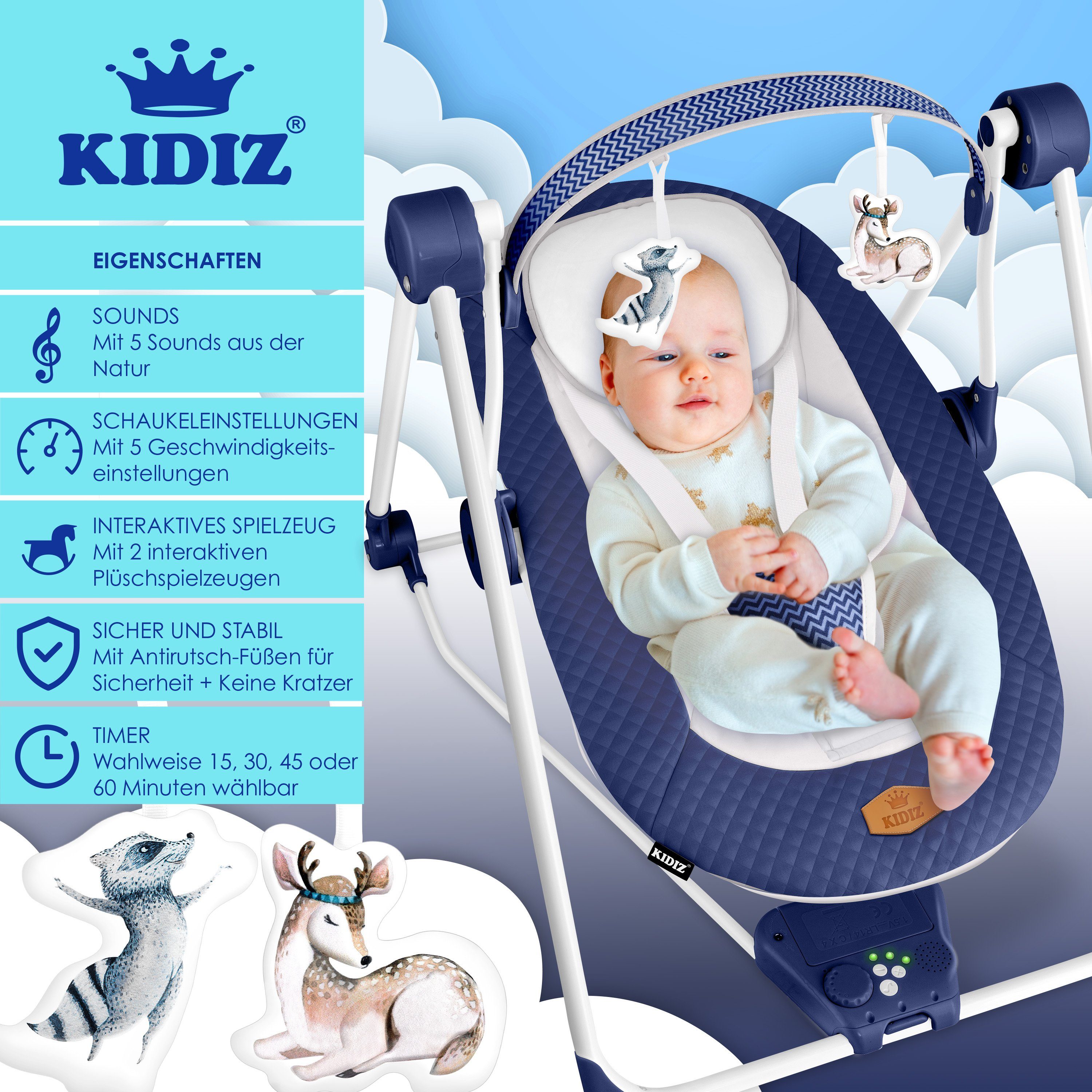 KIDIZ Babywippe, Babywippe Babyschaukel mit Geschwindigkeitseinstellungen