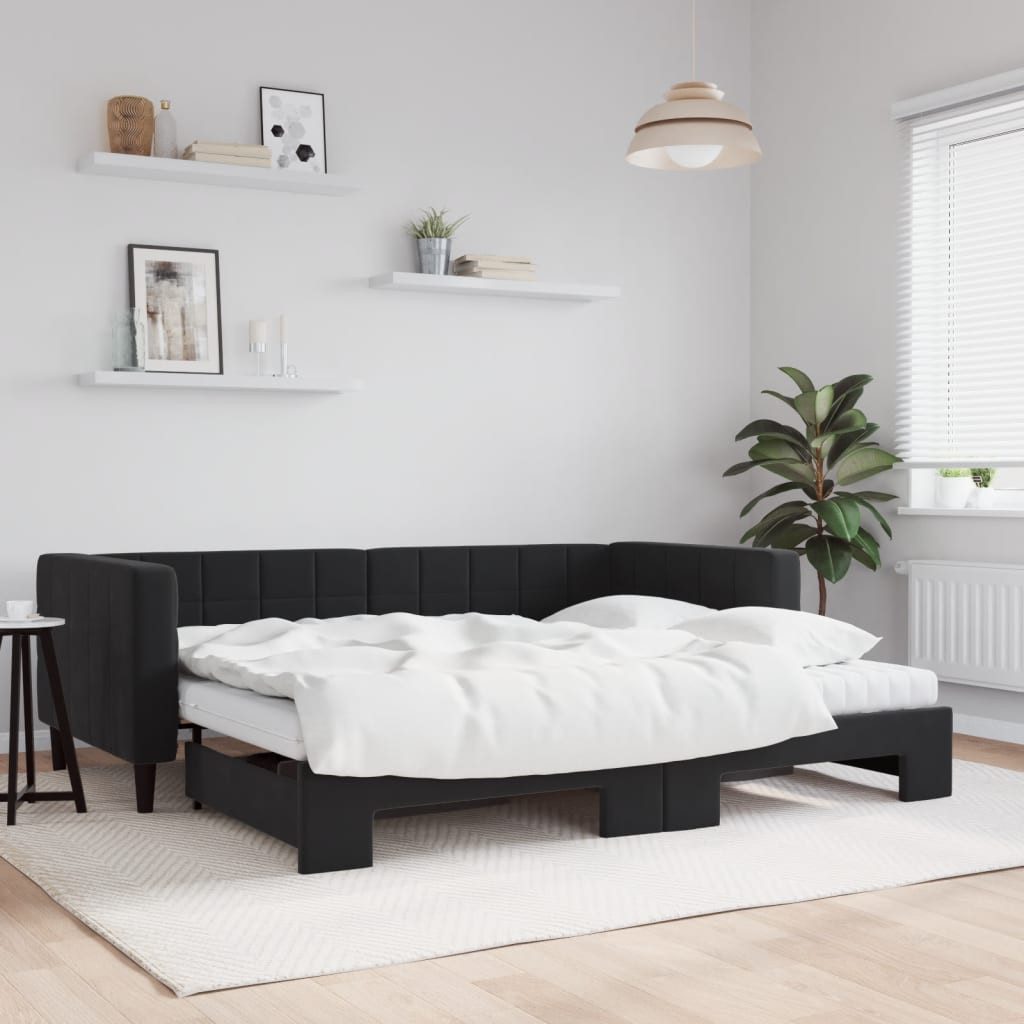 vidaXL Bett, Tagesbett Ausziehbar mit Matratzen Schwarz 90x200 cm Samt günstig online kaufen