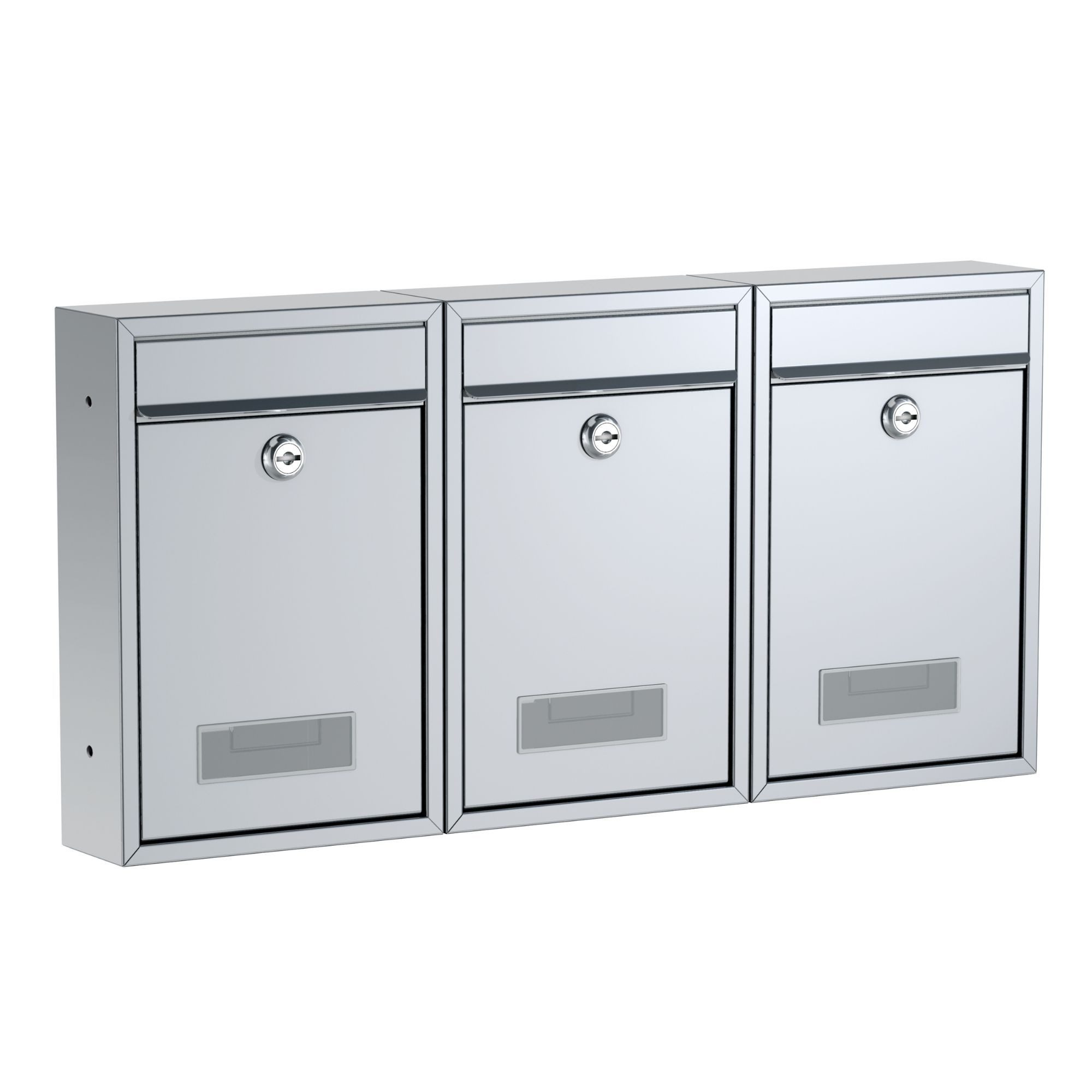 BASI Briefkasten Wandbriefkasten, Maße 320 x 215 x 82 mm (Spar-Set, 3-St), 3er Set, Namensschild, Zylindersch., 2 Schlüssel, silber matt