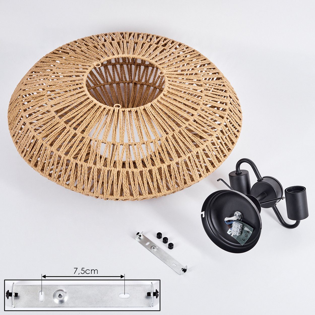 hofstein Deckenleuchte »Alvi« moderne Deckenlampe aus Metall/Rattan in Schwarz/Natur, ohne Leuchtmittel, Leuchte im modernen Design mit Lichteffekt, ø52cm, 1xE2 – Bild 5 von 5