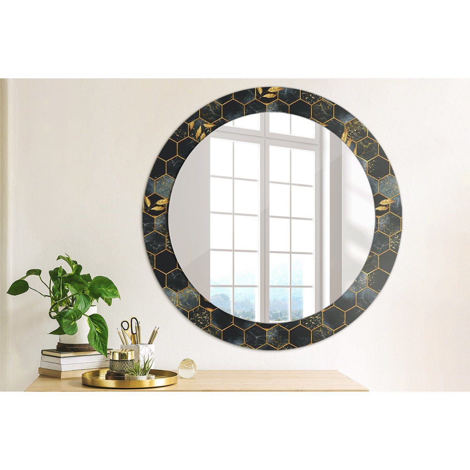 Tulup Dekospiegel mit Aufdruck Badezimmerspiegel Wandspiegel Rundspiegel Rund: Ø70 cm, Wohnzimmer Spiegel