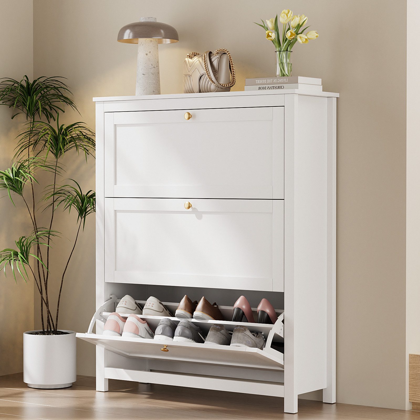 VOWNER Schuhschrank mit 3 Klappen, 6 Fächer, verstellbarer Schuhablage, 90 günstig online kaufen