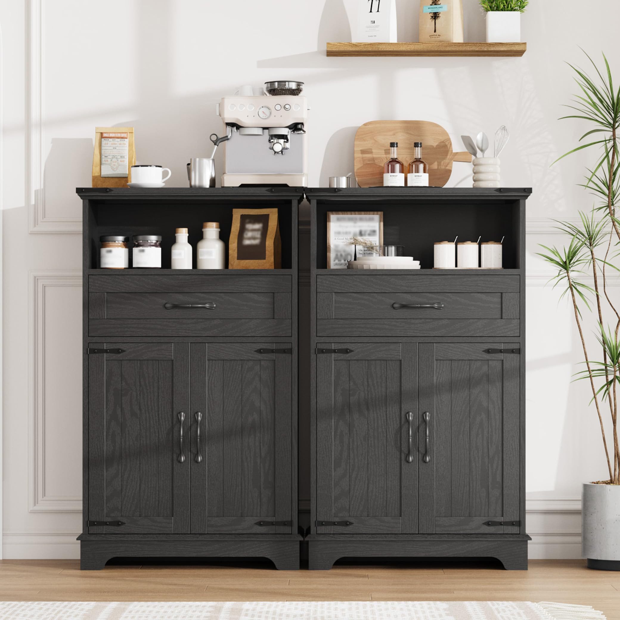 GarveeMore Anrichte Küchen-Sideboard 2er Set im Landhausstil mit Türen und Schublade (2 St)