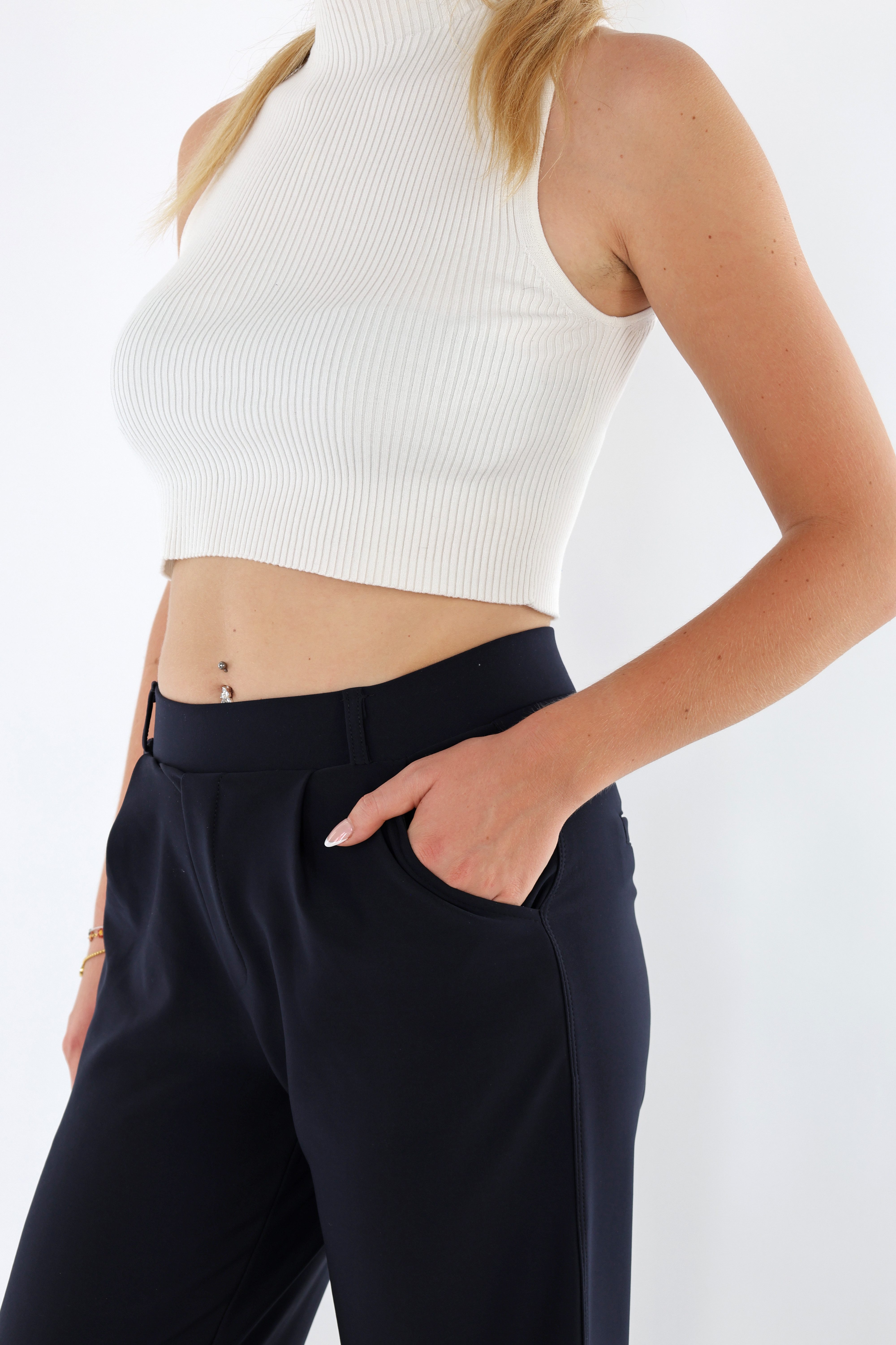 MIRROSI Stretch-Hose Damen Hose mit breitem Bein High Waist