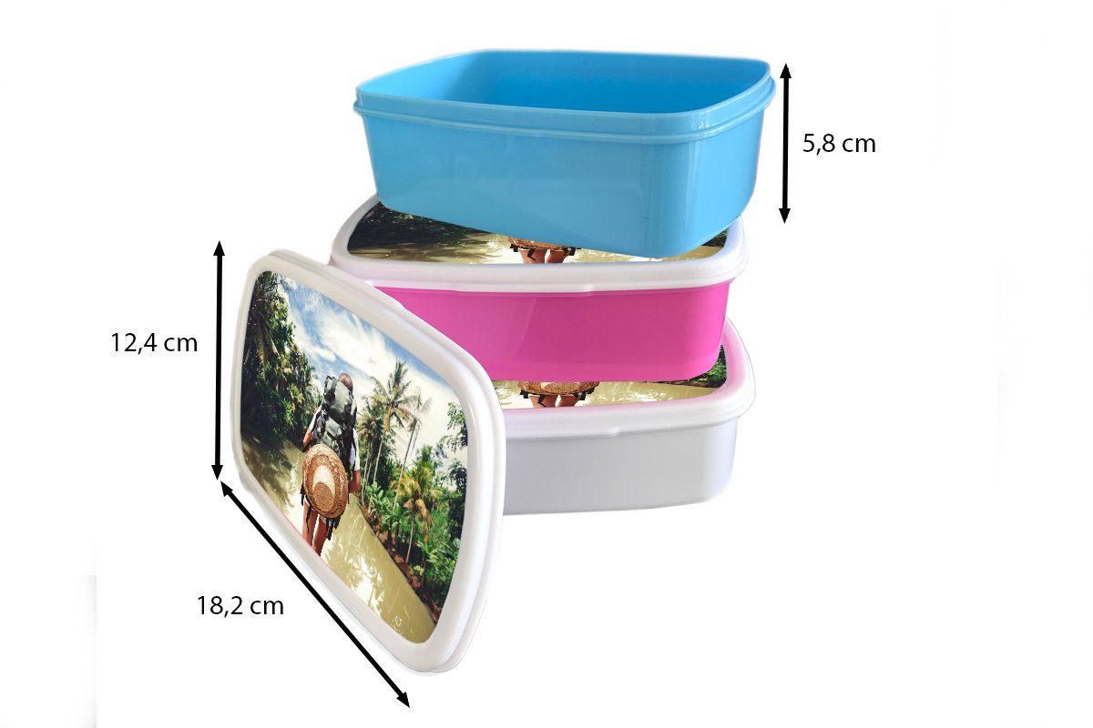MuchoWow Erwachsene, Lunchbox für Dschungel Mädchen, Reisen - - (2-tlg), Kunststoff, Brotbox Wasser, Snackbox, Kunststoff Kinder, Brotdose rosa