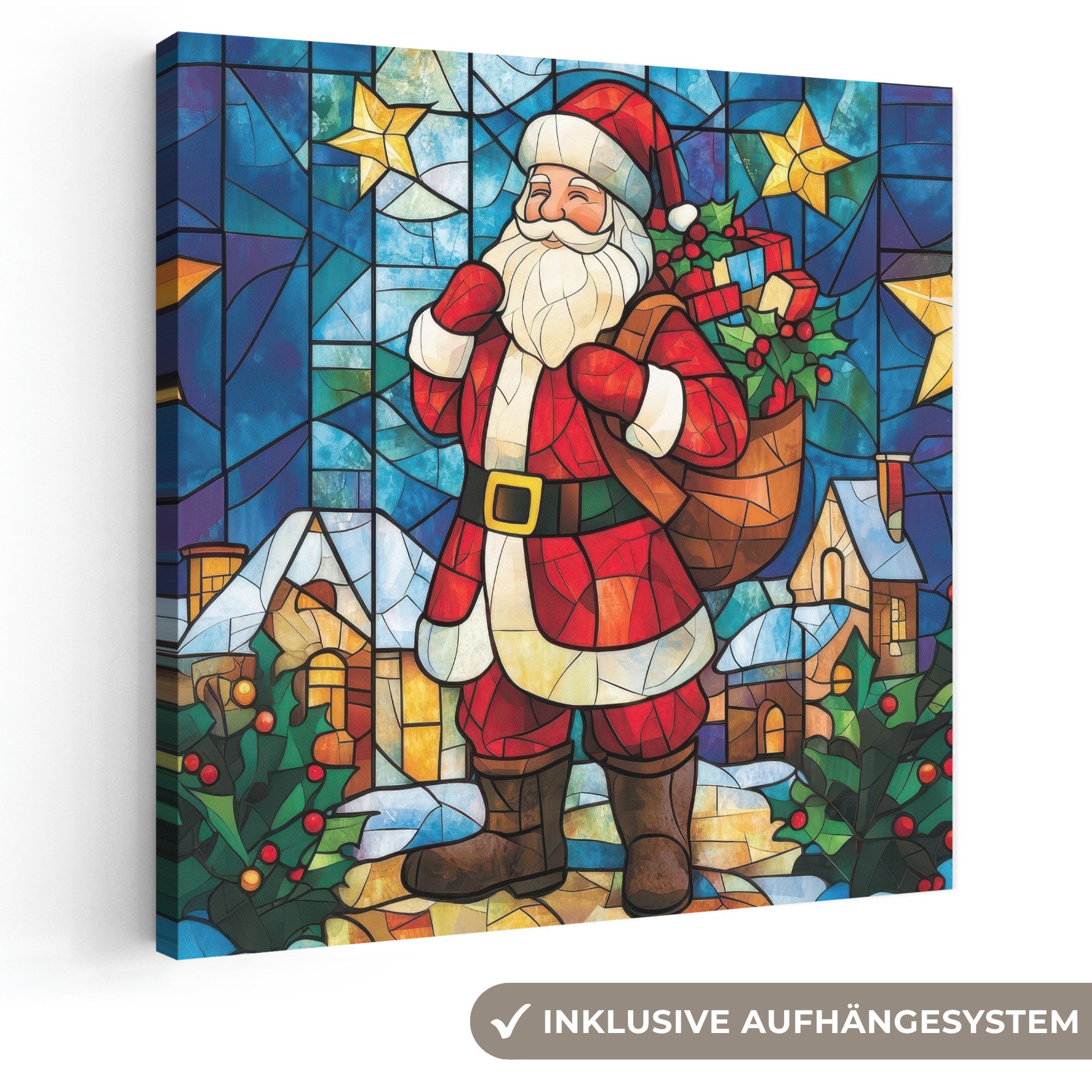 OneMillionCanvasses® Leinwandbild Weihnachtsmann - Glas - Farbenfroh, Fotodruck (1 St), Wandbild, Deko Schlafzimmer Wohnzimmer Flur 20x20 cm