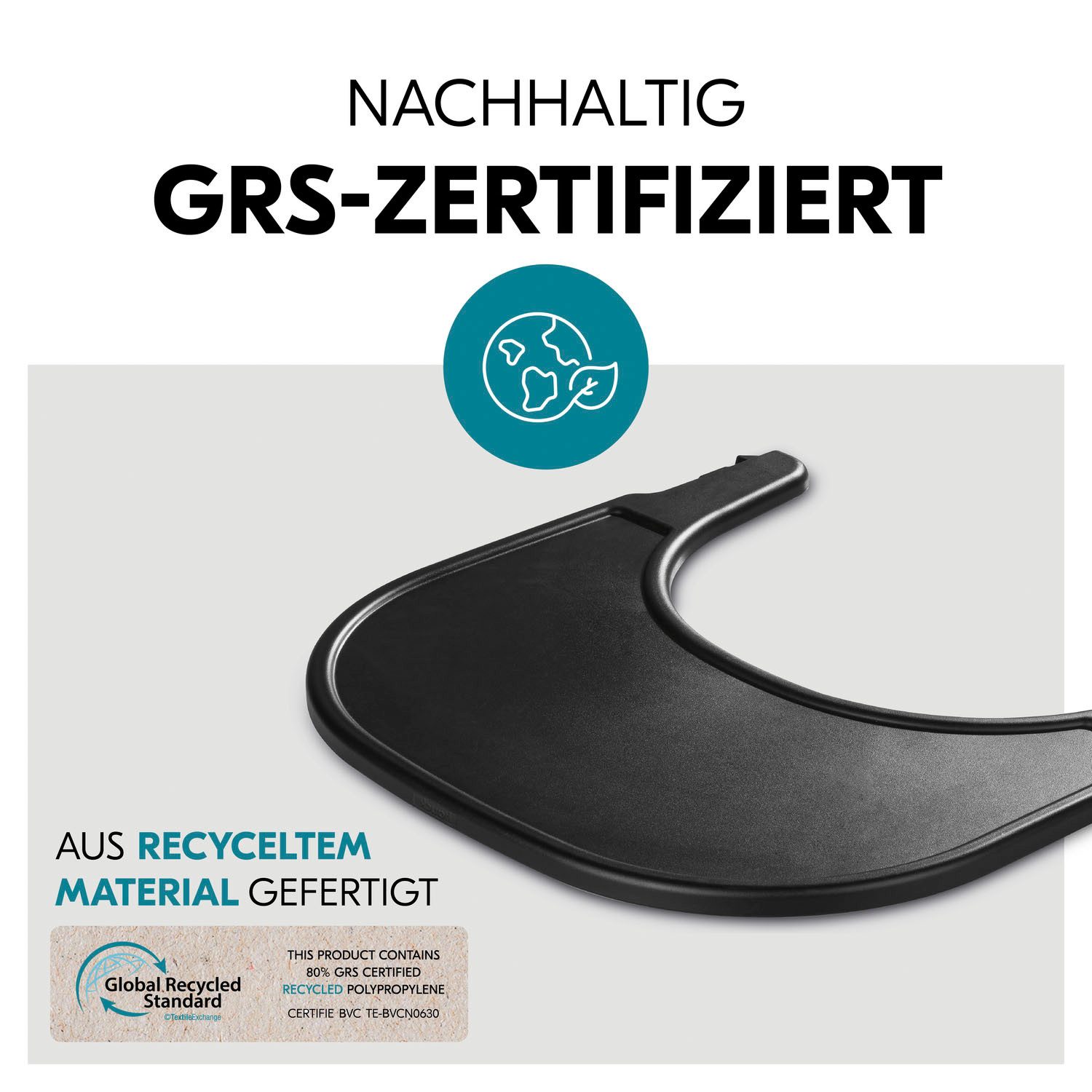 Hauck Hochstuhltablett Alpha Click Tray, Black, Kunststoff, aus recyceltem Material