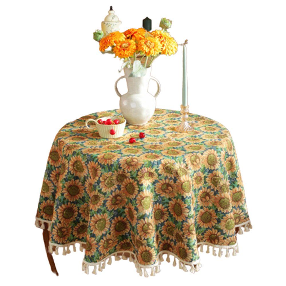 Tischdecken modernes waschbar Tischdecke floral Jacquard Sonnenblume FELIXLEO 150CM rund