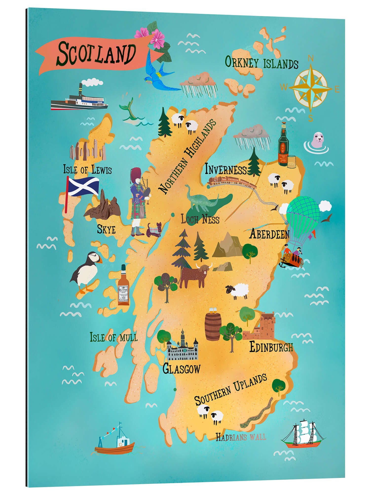 Posterlounge XXL-Wandbild Taika Tori, Schottland mit Sehenswürdigkeiten, Illustration