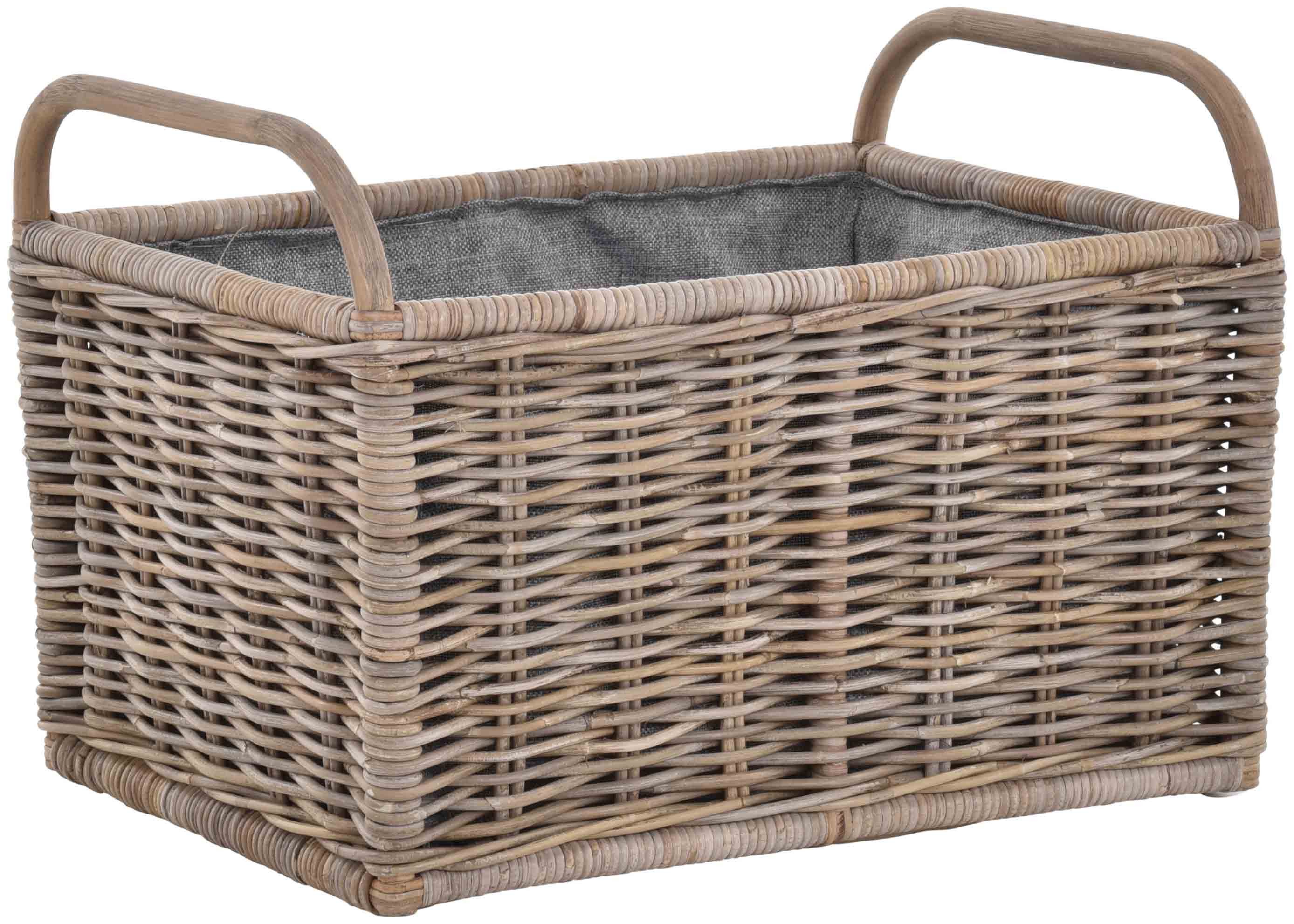 Krines Home Flechtkorb Holz Tragekorb mit Griffen Holzkorb mit Inlett Aufbewahrung aus Rattan, Korb mit Henkel, Groß