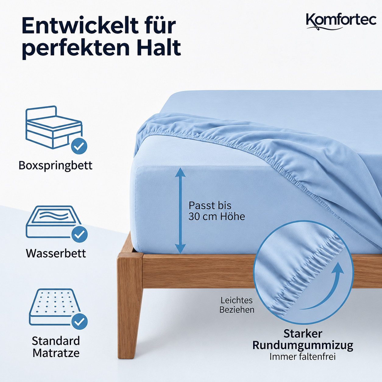 Komfortec Spannbettlaken Boxspringbett bis 15cm - 30cm Matratzenhöhe, Mikrofaser, Gummizug: Rundum, (1 Stück), 140x200 cm, Rot – Bild 3 von 5