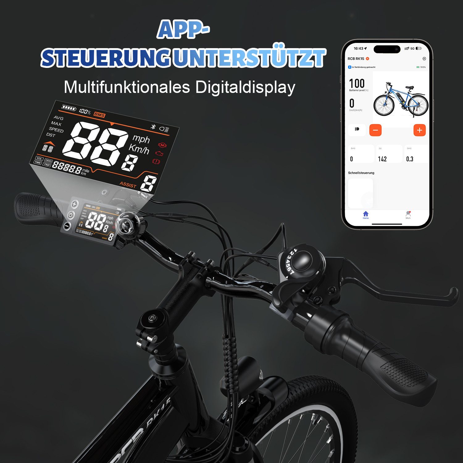 RCB E-Bike RK15, APP, 26 Zoll Pedelec, 10,4 Ah Lithium-Akku, Reichweite ...