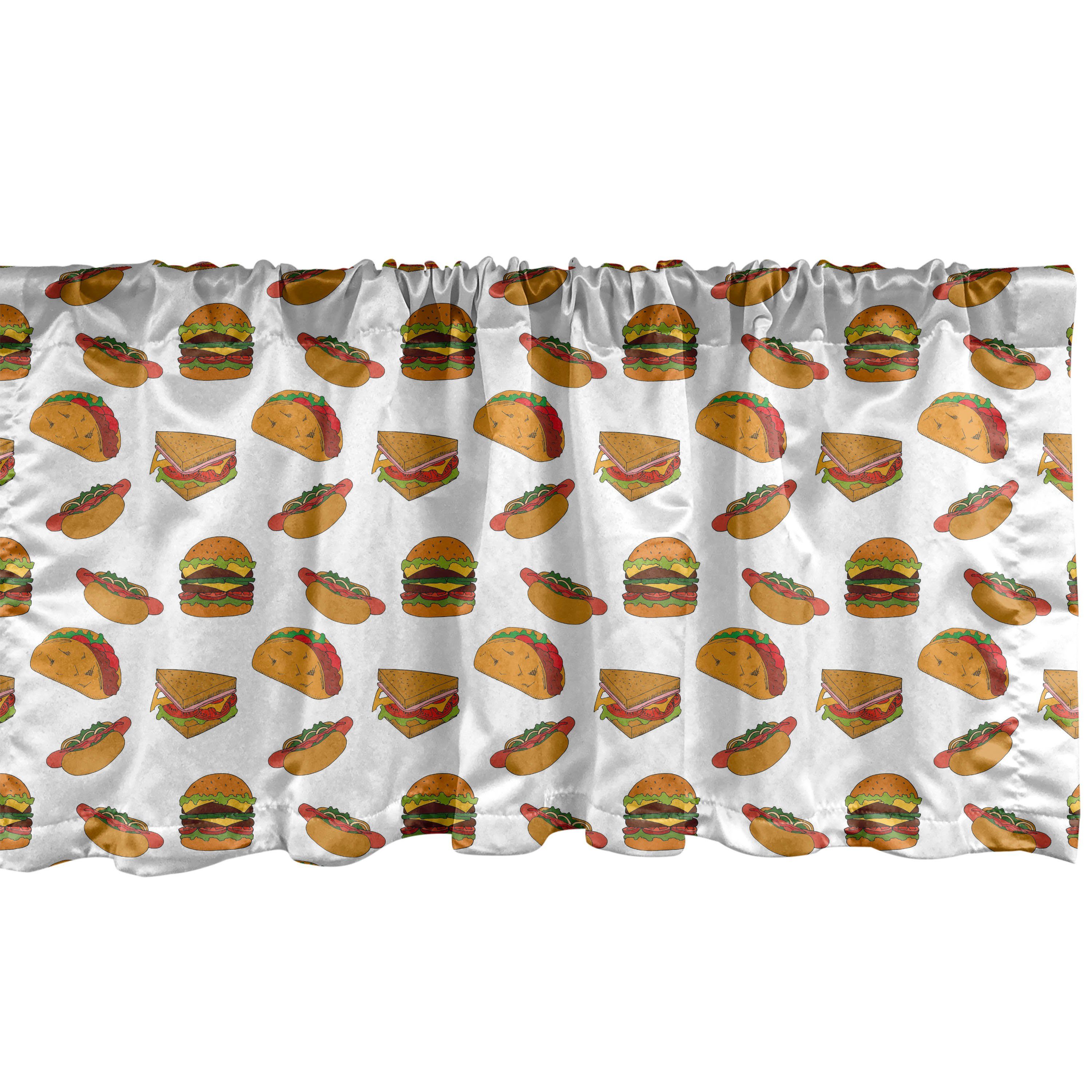 Scheibengardine Vorhang Volant für Küche Schlafzimmer Dekor mit Stangentasche, Abakuhaus, Microfaser, Fast Food Burgers Sandwiches Sketch