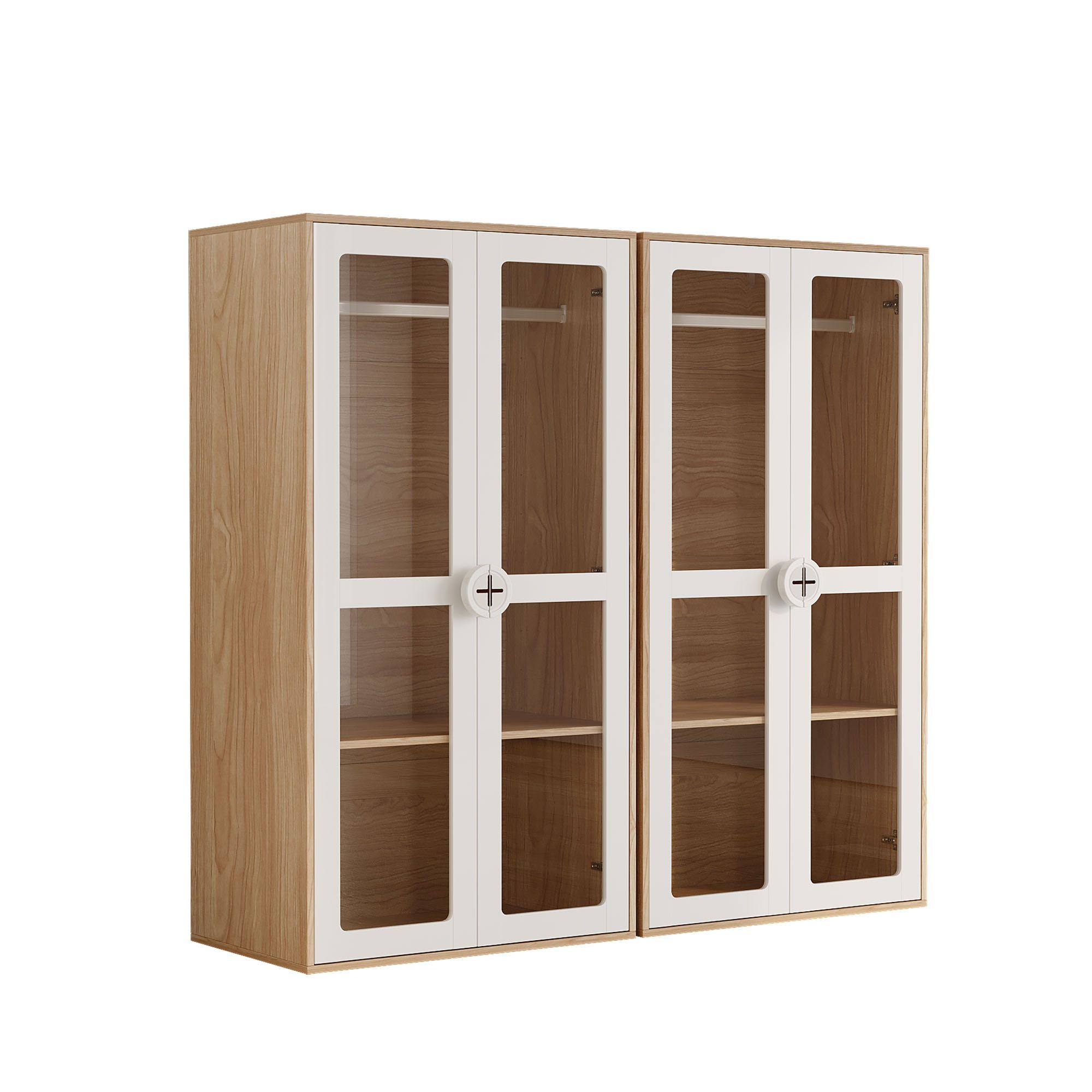 FANNOU Kinderkleiderschrank Zweiflügelig – mit Bügelstange & verschiebbaren Regalen (2-St) Holzgriffe, AcrylTüren, MDF, 80x50x150cm