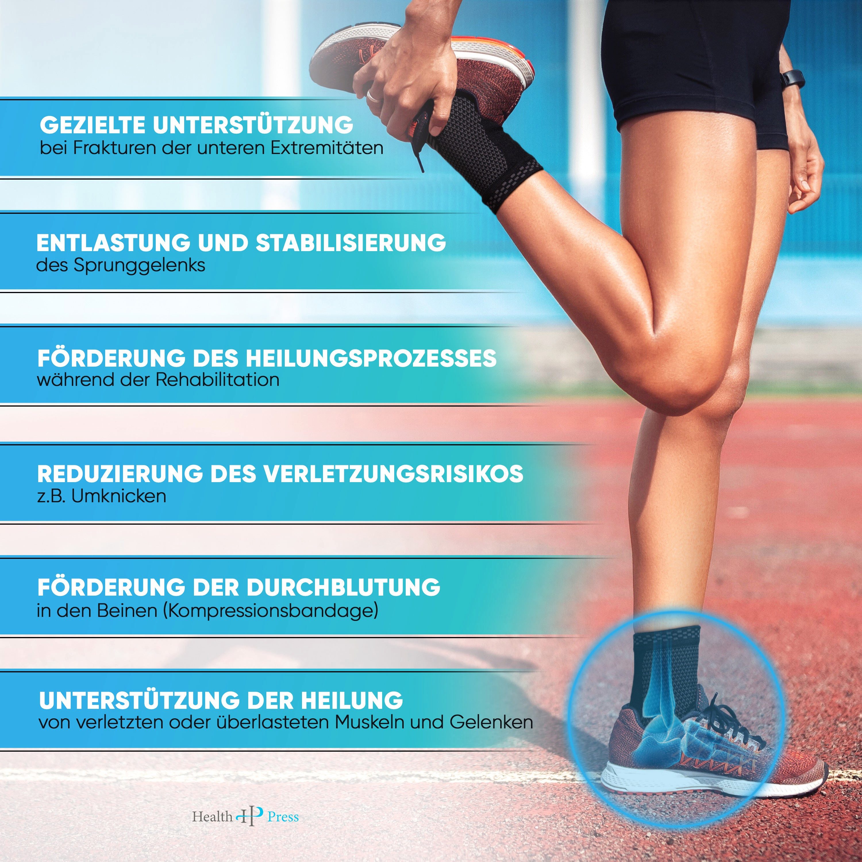 Health Press Sprunggelenkbandage – Sprunggelenkorthese, Sprunggelenkstütze & Knöchelbandage (Damen & Herren, Rechts & Links, 2er Set), dermatologisch getestet