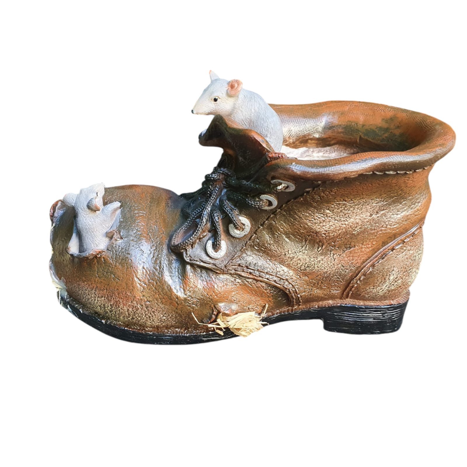 Aspinaworld Gartenfigur Pflanzschuh zum bepflanzen mit Maus im Schuh 13 cm