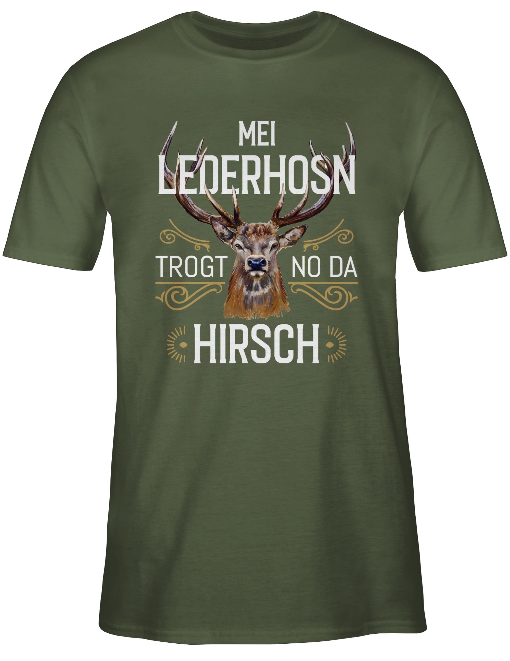 Shirtracer T-Shirt Lederhosn - weiß trogt Mode braun Grün 02 Mei da Herren Army Hirsch Oktoberfest für no