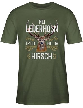 Shirtracer T-Shirt Mei Lederhosn trogt no da Hirsch - weiß braun Mode für Oktoberfest Herren