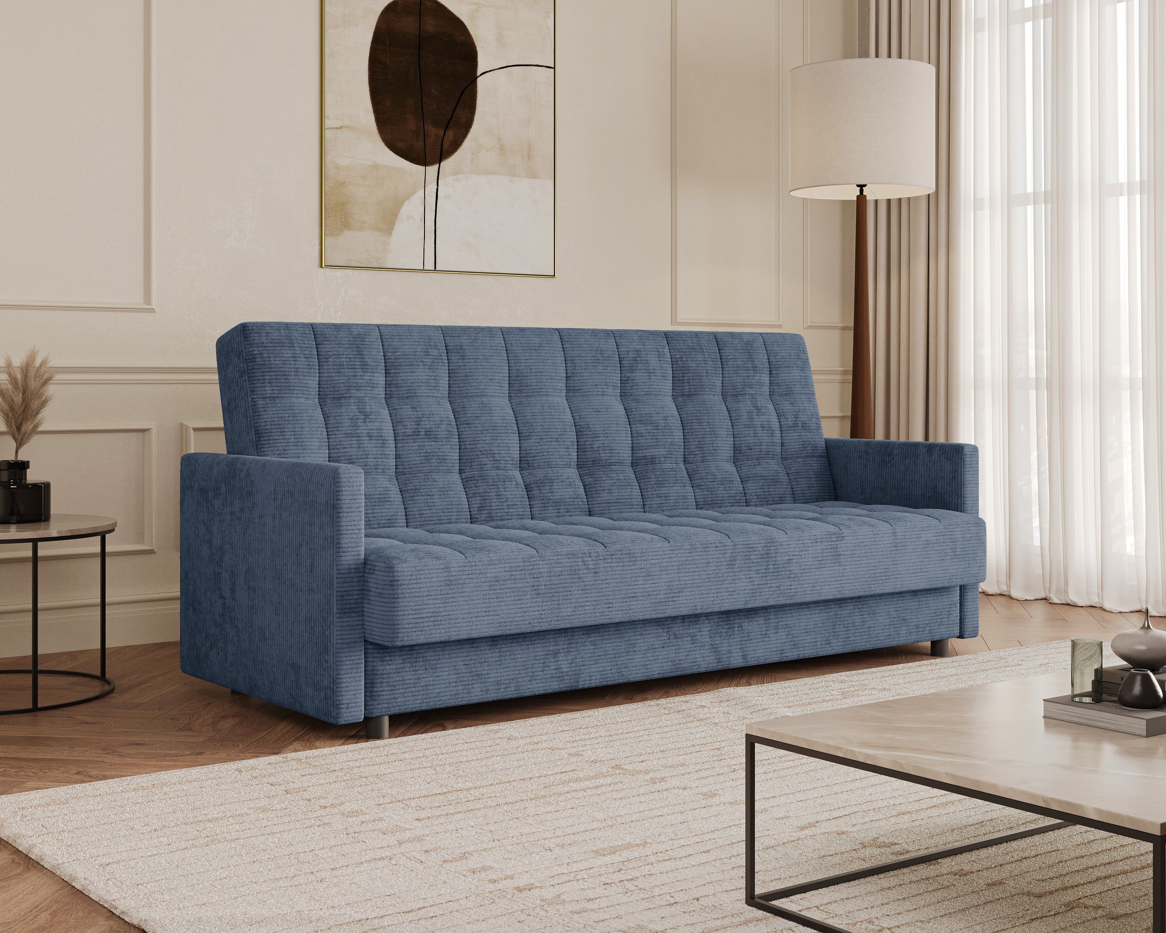 MOEBLO Schlafsofa TINA, 3-Sitzer Schlafsofa mit Bettkasten, Click-Clack-Funktion, Bonellfederung und Lincoln-Cordstoff, Couch Polstermöbel Sitzmöbel Wohnzimmermöbel, (BxHxT): 211 x 90 x 97 cm