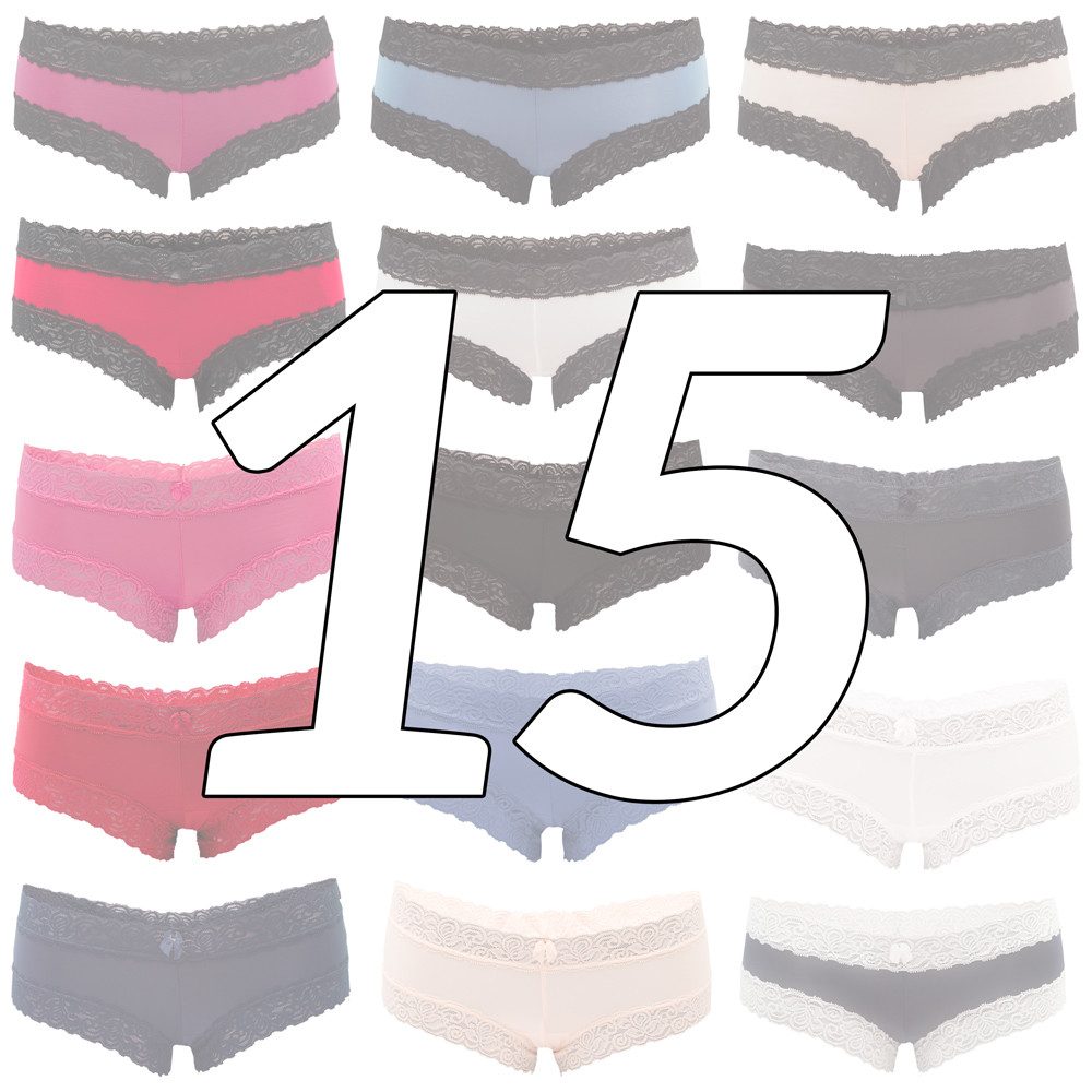 Fabio Farini Hipster Damen Unterwäsche - Frauen Unterhosen Panty Slip (Spar-Set, 15-St) mit floraler Spitze und Schleifchen, zufällig ausgewählte Farben – Bild 3 von 3