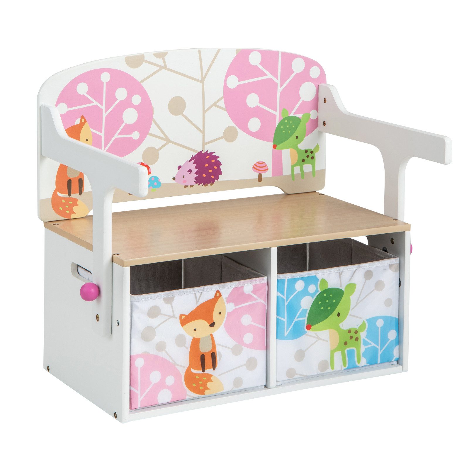 KOMFOTTEU Kindertisch, 3 in 1 Kinderbank, mit 2 herausnehmbaren Stoffkörben günstig online kaufen