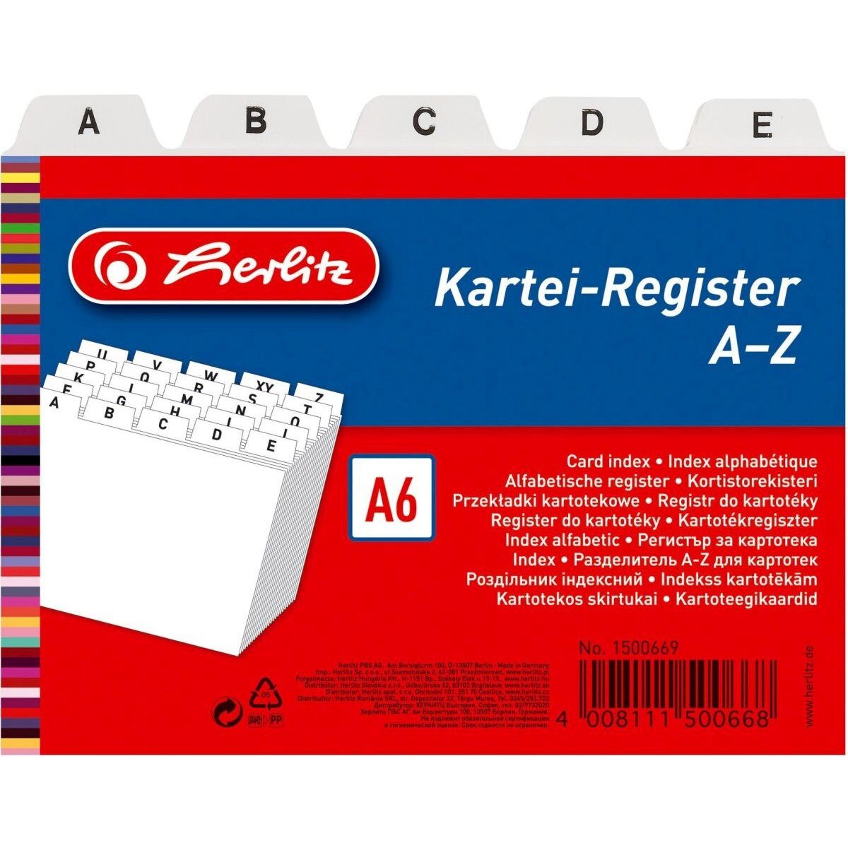 Herlitz Karteikasten Leitregister A-Z A6quer PP 25-teilig weiß