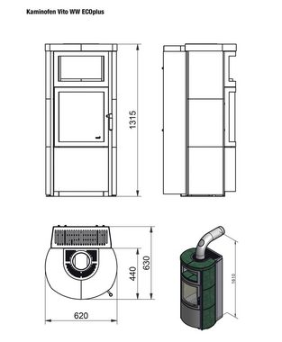 HARK Kaminofen Vito WW GT ECOplus 8,4 KW, 3,3 kW, Dauerbrand, creme