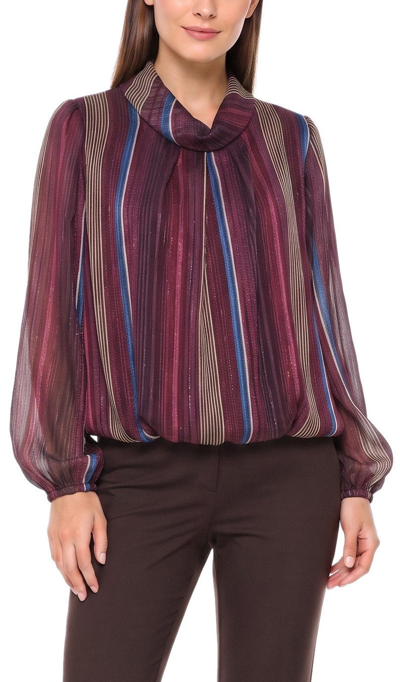 dy_mode Chiffonbluse Damen Bluse Chiffon Langarmbluse mit Glanzfäden Schlupfbluse Leichte Übergangsqualität, vertikalen Streifen-Design