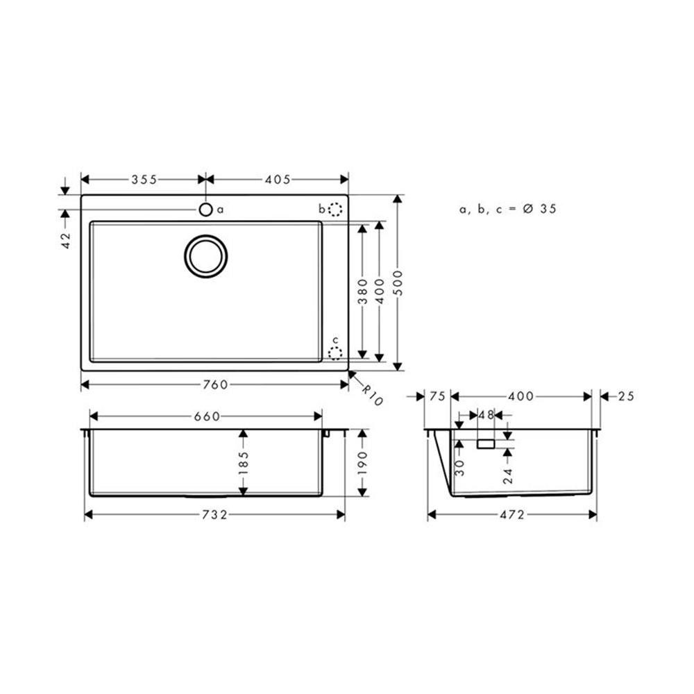 hansgrohe Edelstahlspüle hansgrohe 660 S711-F660, Edelstahl, 76/50 cm
