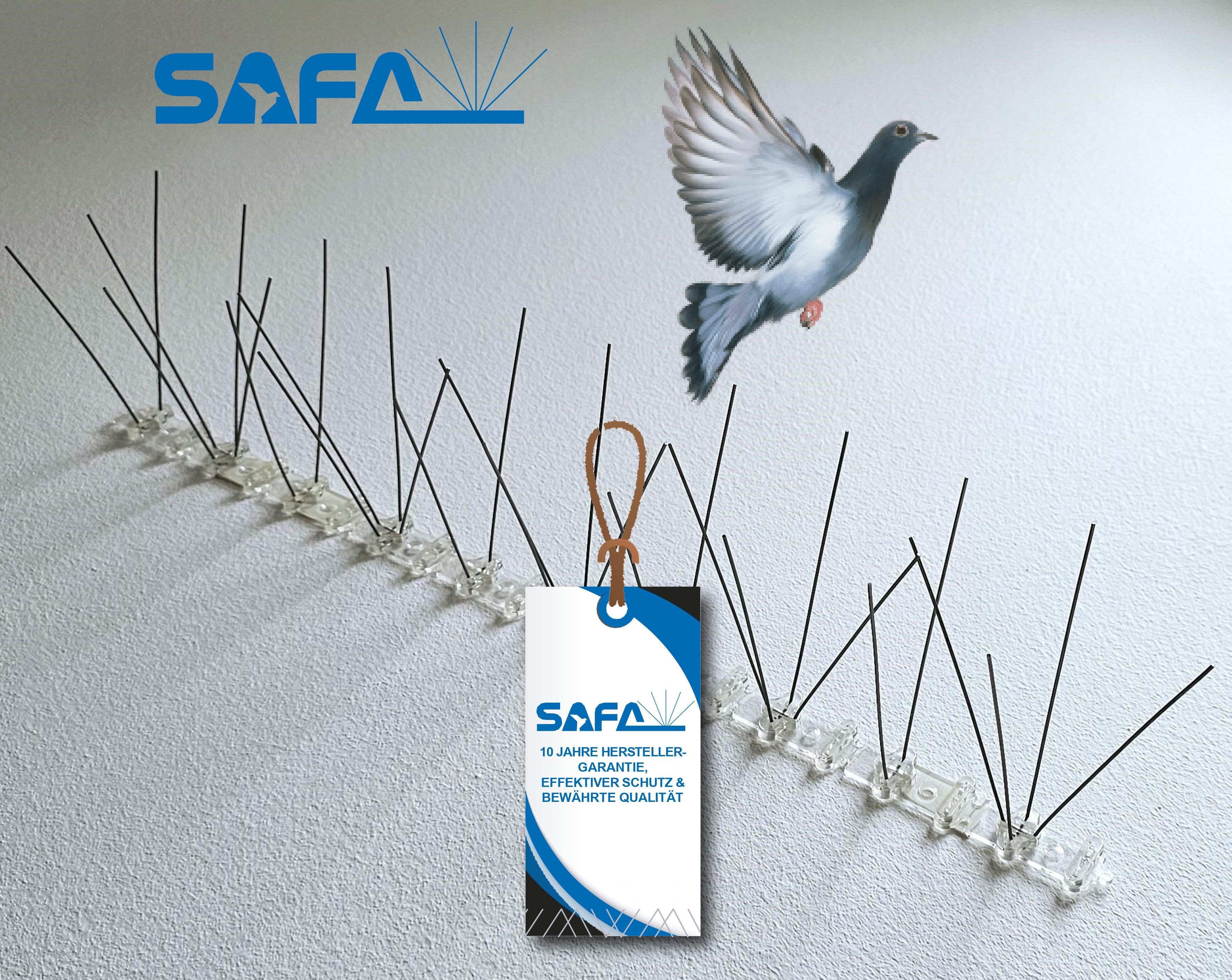 SAFA Taubenspikes Taubenabwehr aus rostfreiem Edelstahl u. Polycarbonat 1/2/3/4/5-reihig, Für die Montage auf Stein, Beton, Metall, Holz, Glas, geeignet.