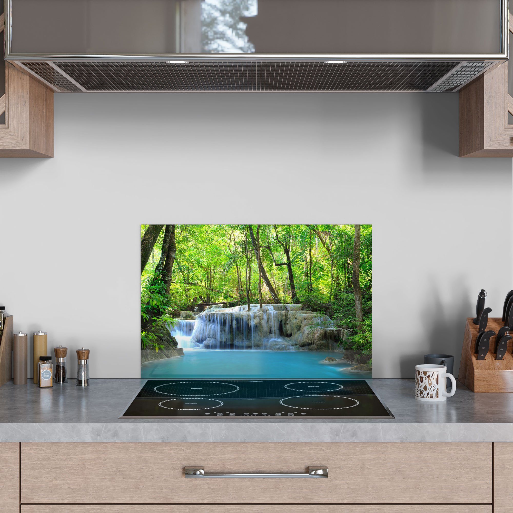 Spritzschutz DEQORI Wasserfall', 'Exotischer Glas Herdblende Badrückwand Küchenrückwand